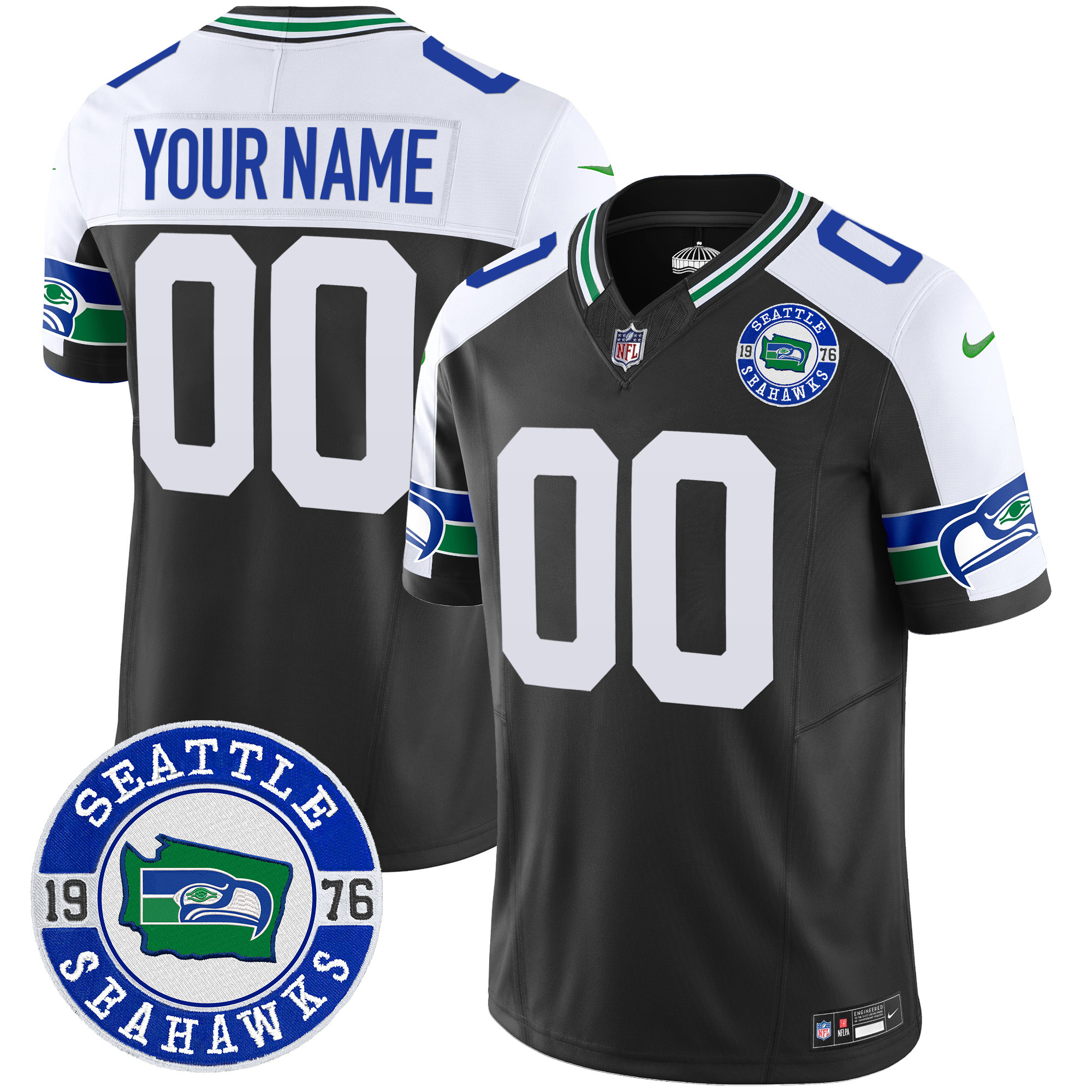 Men's Seattle Seahawks Throwback Est. 1976 Patch Vapor Limited Custom Black Alternate Jersey - All Stitched
