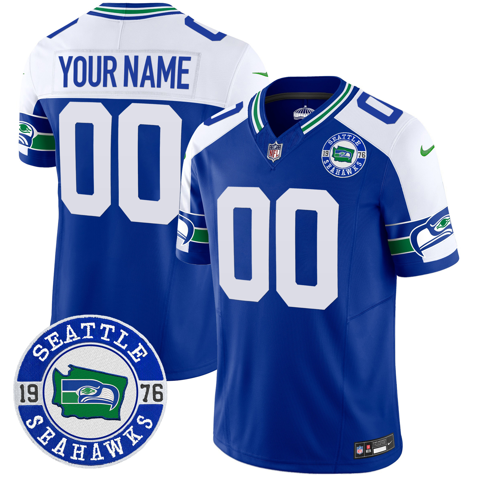 Men's Seattle Seahawks Throwback Est. 1976 Patch Vapor Limited Custom Royal Alternate Jersey - All Stitched