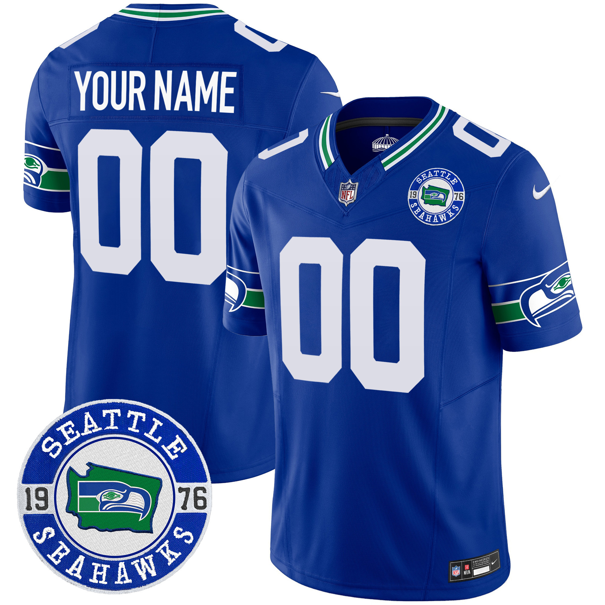 Men's Seattle Seahawks Throwback Est. 1976 Patch Vapor Limited Custom Royal Jersey - All Stitched
