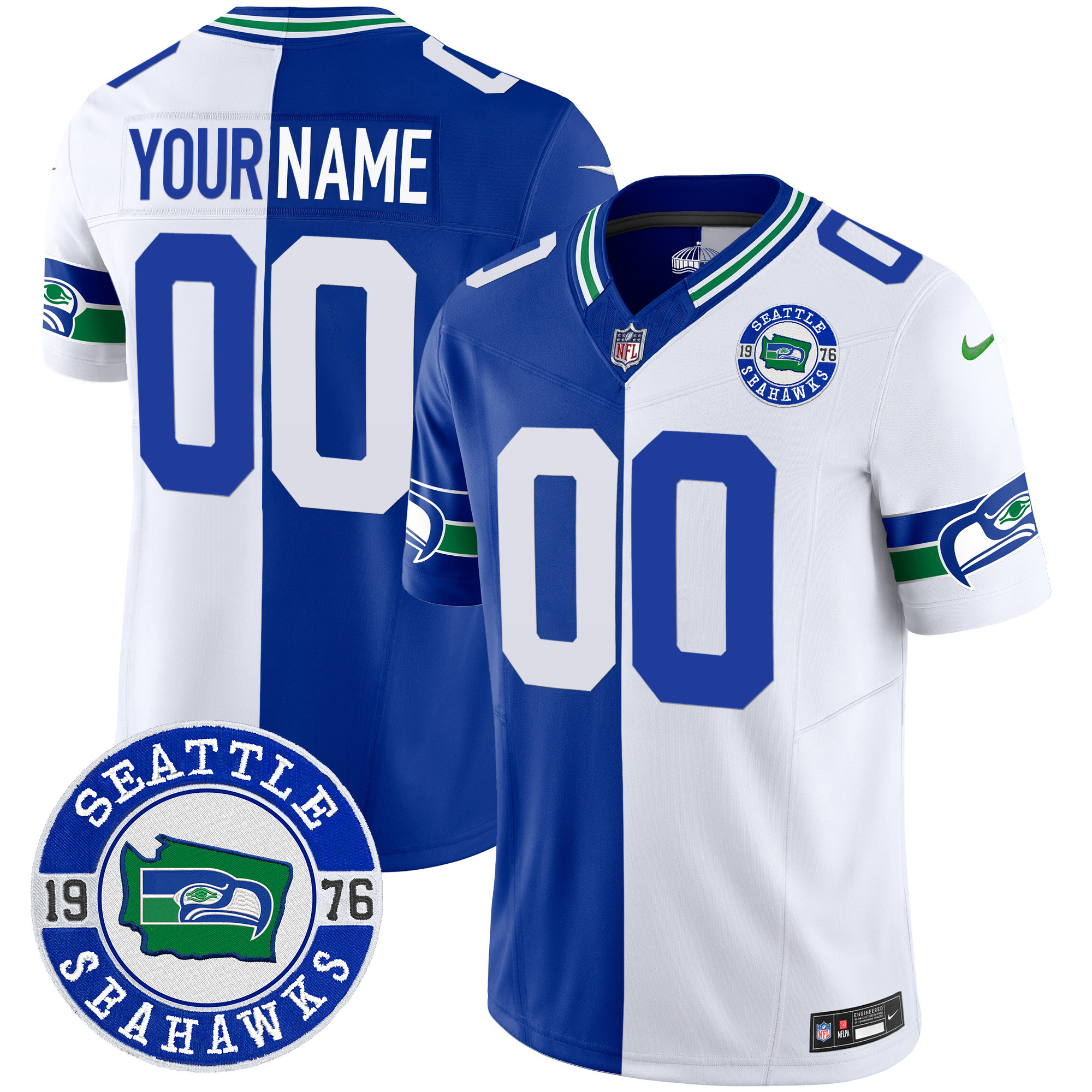 Men's Seattle Seahawks Throwback Est. 1976 Patch Vapor Limited Custom Split Jersey - All Stitched