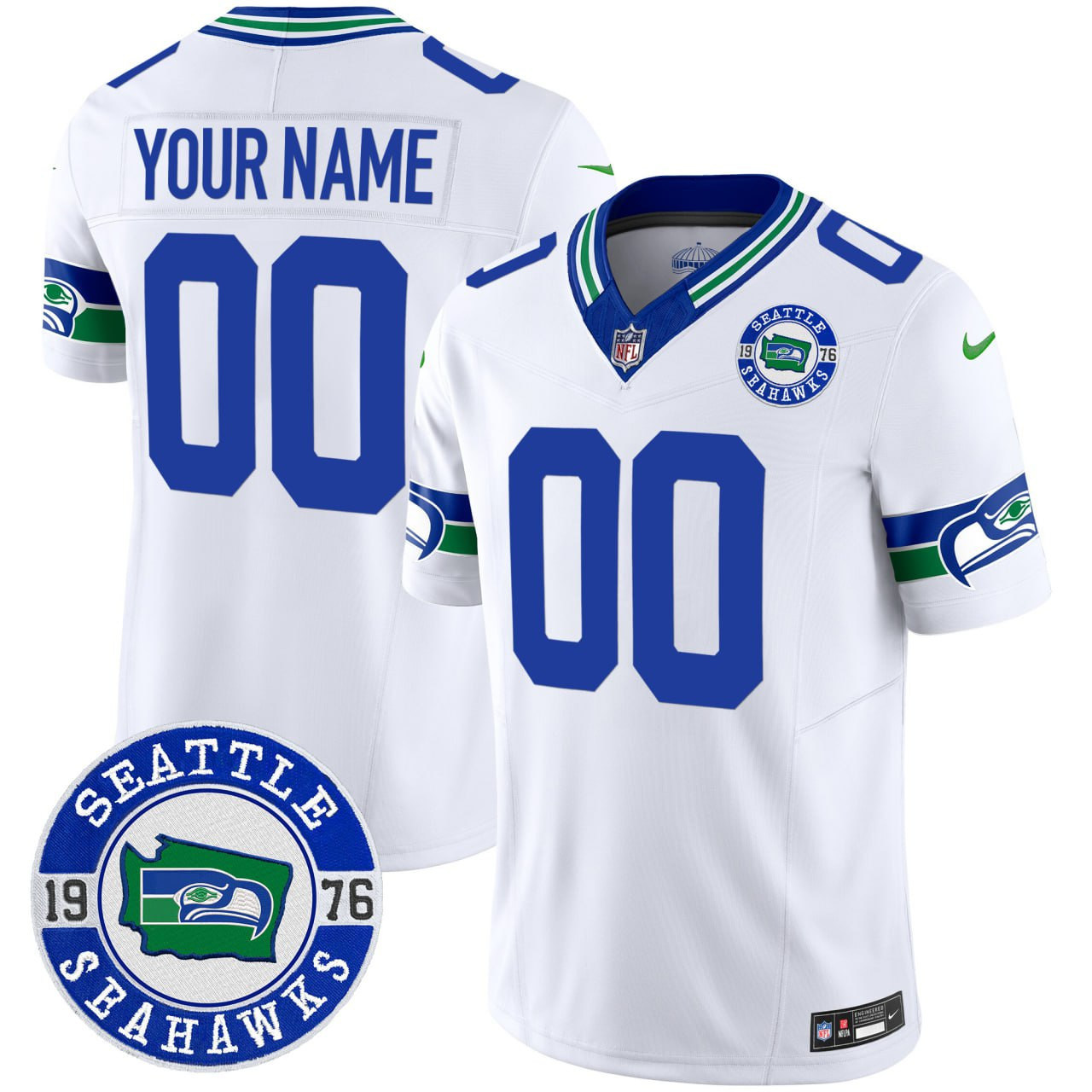 Men's Seattle Seahawks Throwback Est. 1976 Patch Vapor Limited Custom White Jersey - All Stitched