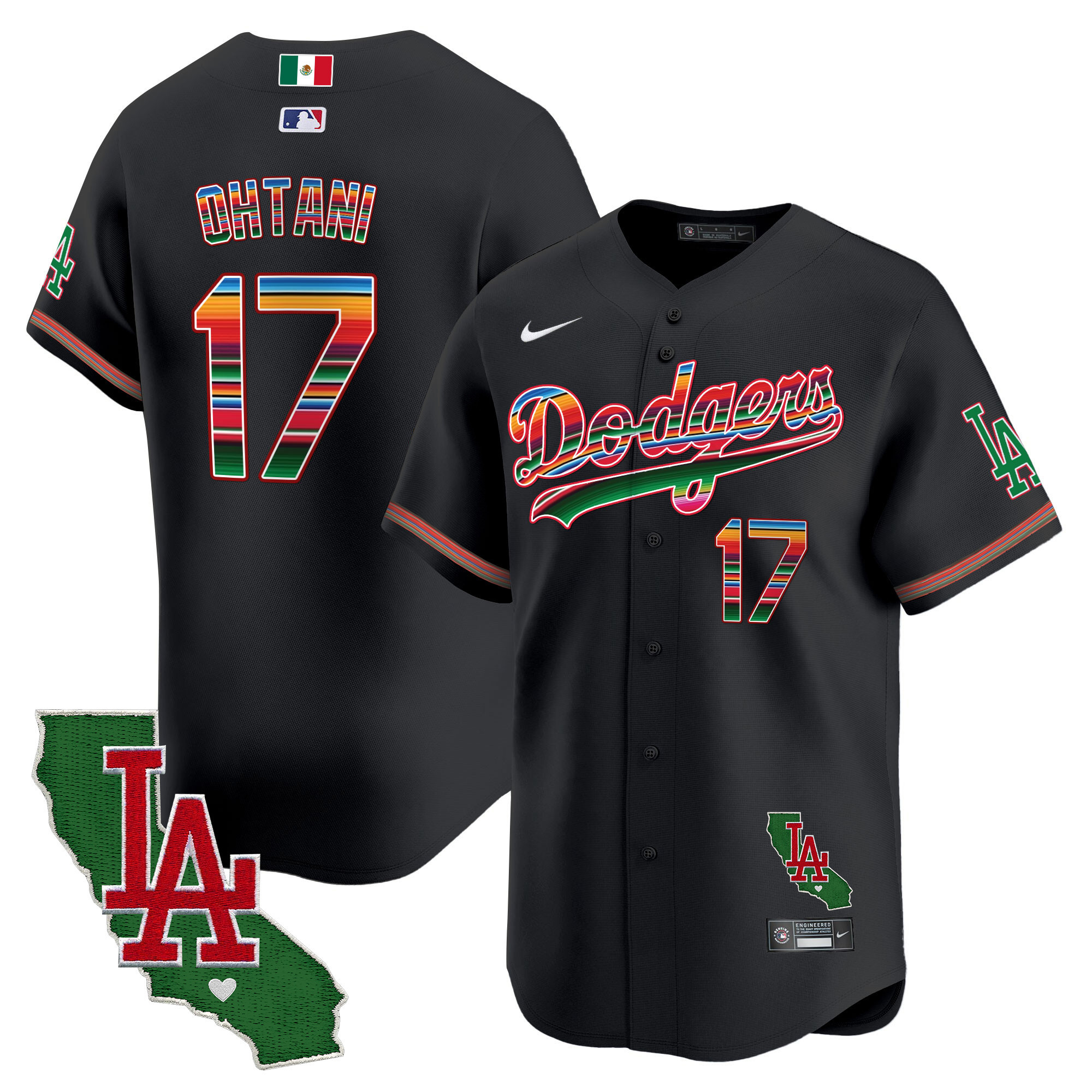 Men's Shohei Ohtani Los Angeles Dodgers Mexico California Patch Vapor Premier Limited Black Jersey V2 - All Stitched