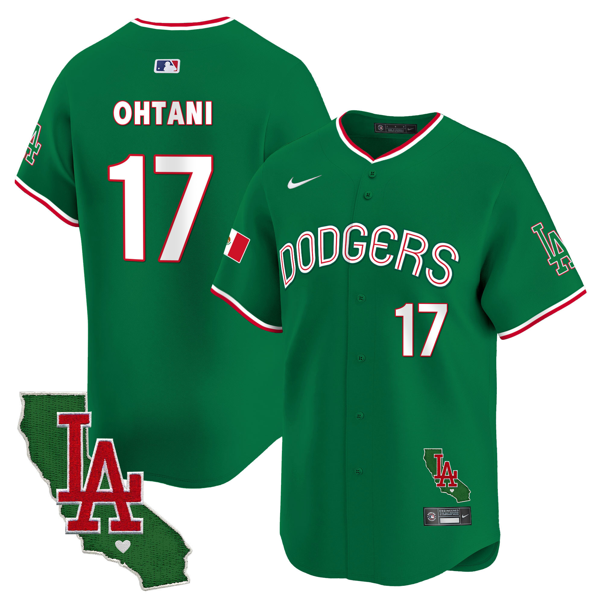 Men's Shohei Ohtani Los Angeles Dodgers Mexico California Patch Vapor Premier Limited Green Jersey V3 - All Stitched