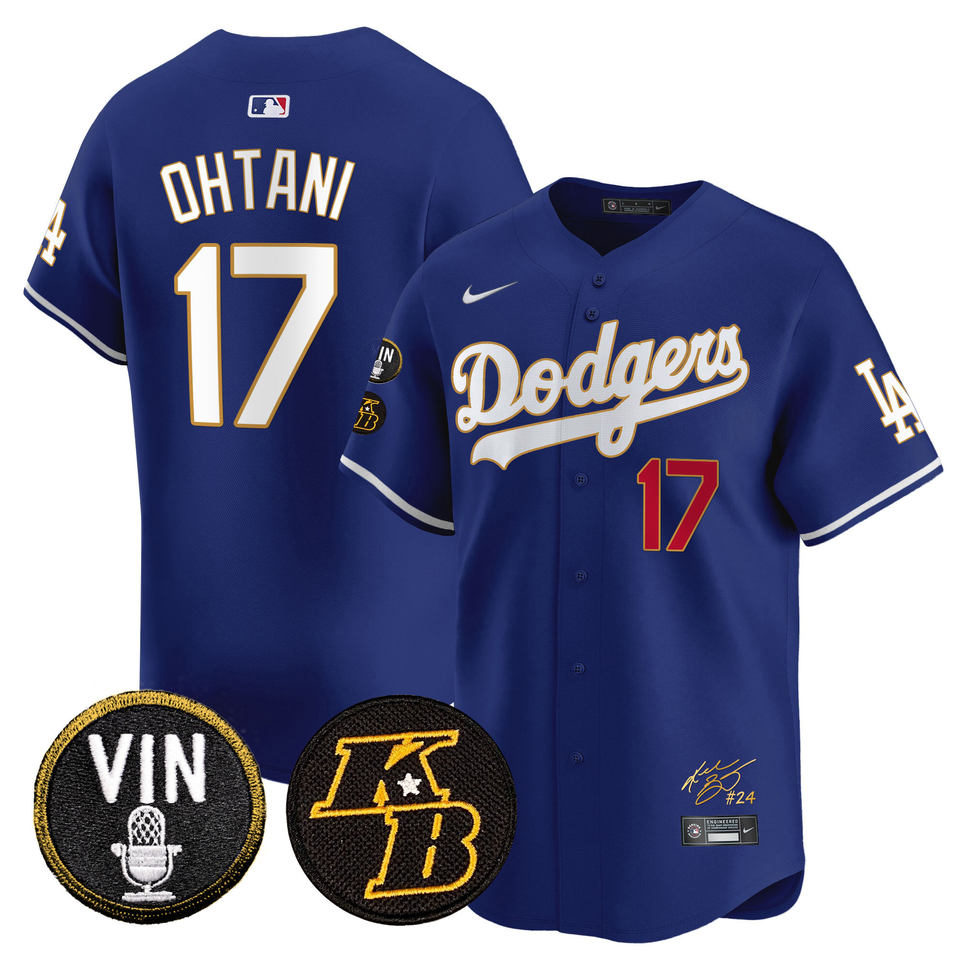 Men's Shohei Ohtani Los Angeles Dodgers Vin Patch & Kobe Bryant Signature Vapor Premier Limited Royal Jersey - All Stitched