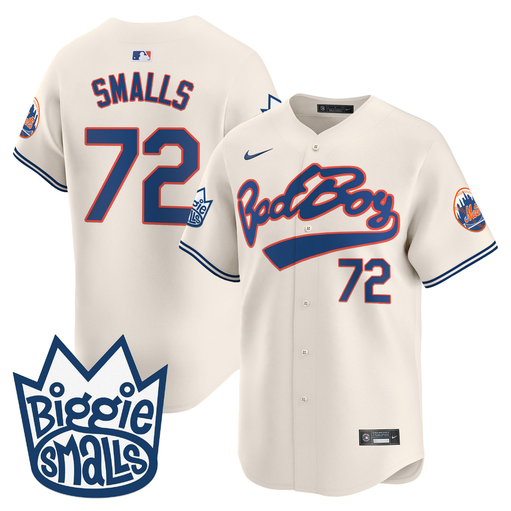 Men's Smalls 1972 New York Mets Biggie Smalls Vapor Premier Limited Cream Jersey - All Stitched