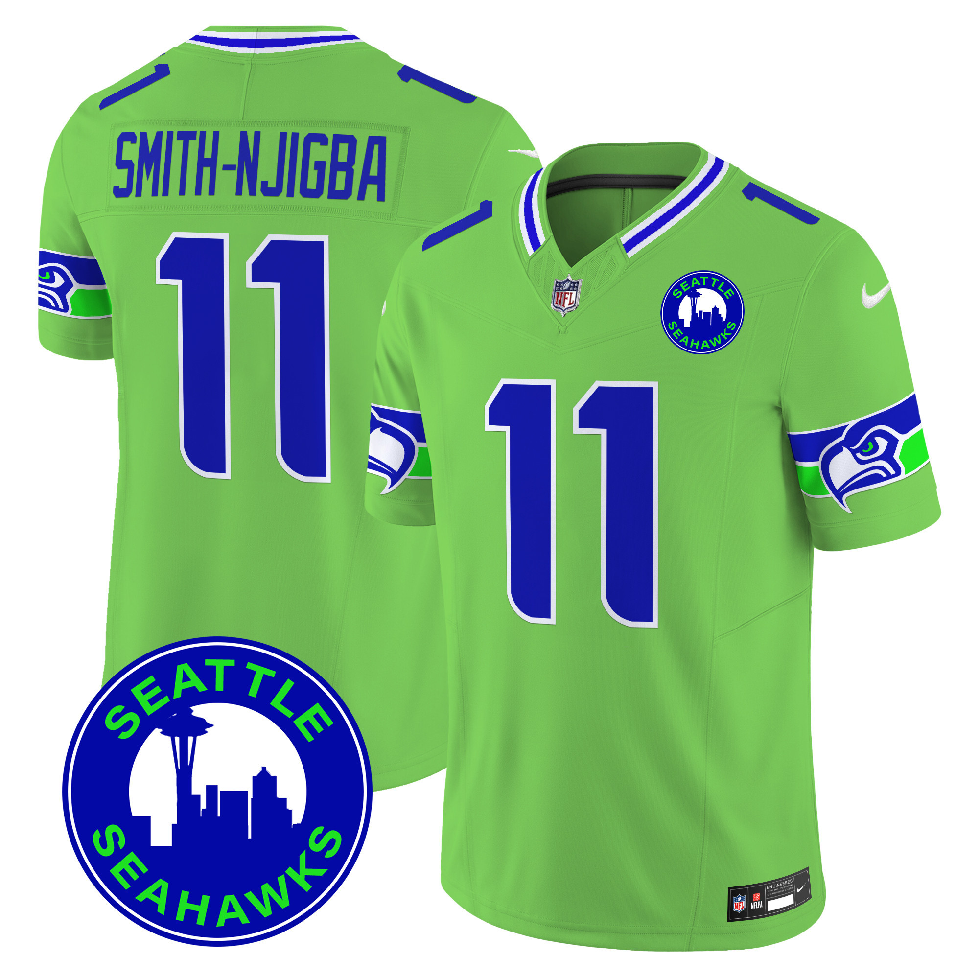 Men's Smith-Njigba Seattle Seahawks 2024 Seattle City Patch Vapor Limited Green Jersey - All Stitched