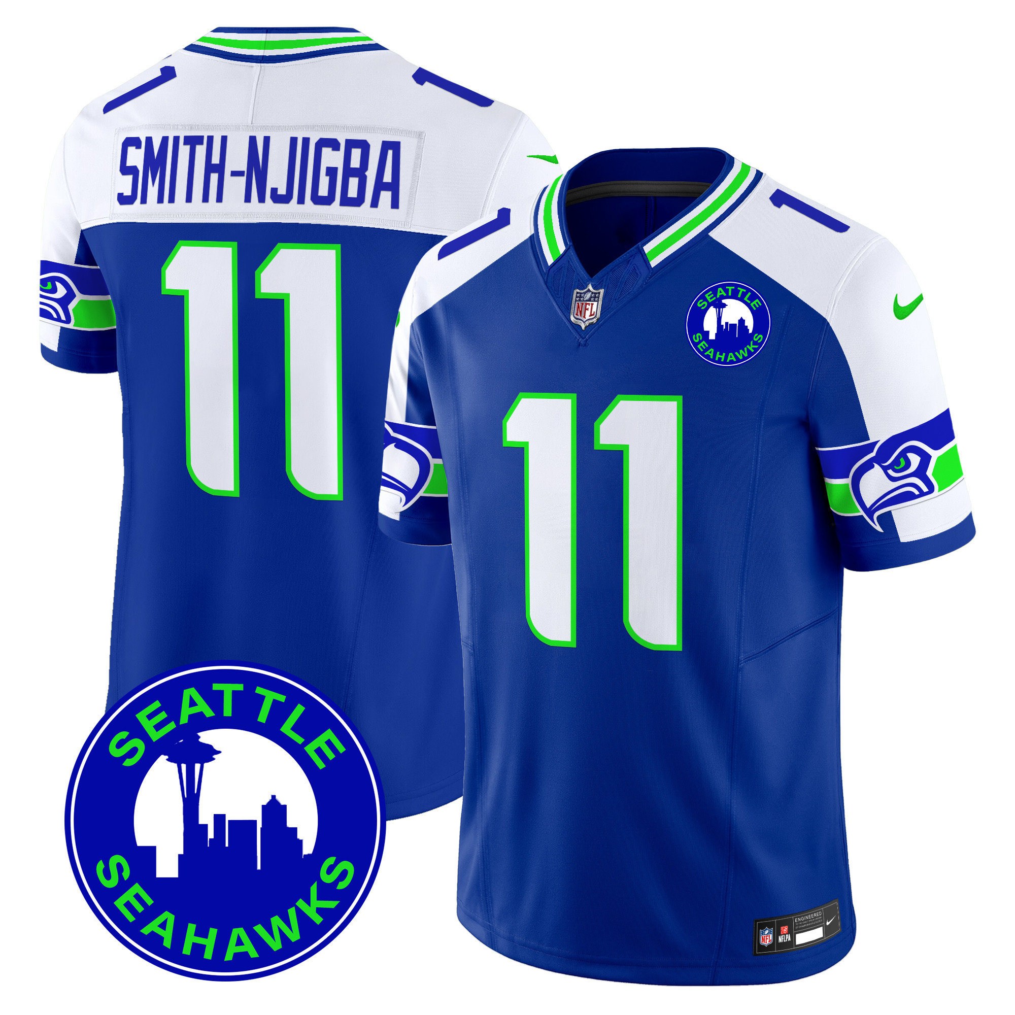 Men's Smith-Njigba Seattle Seahawks 2024 Seattle City Patch Vapor Limited Royal Alternate Jersey - All Stitched