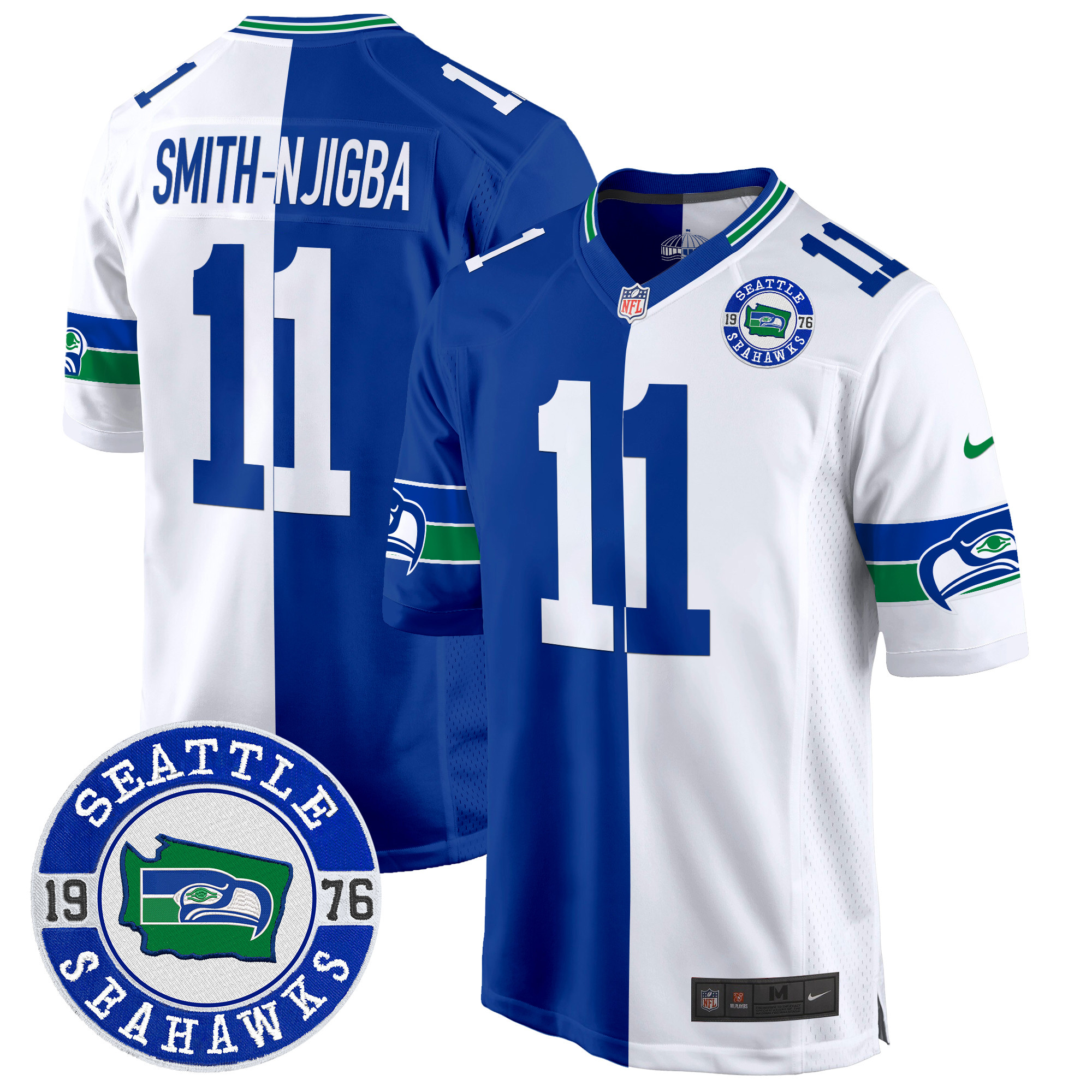 Men's Smith-Njigba Seattle Seahawks Throwback Est. 1976 Patch Game Split Jersey - All Stitched