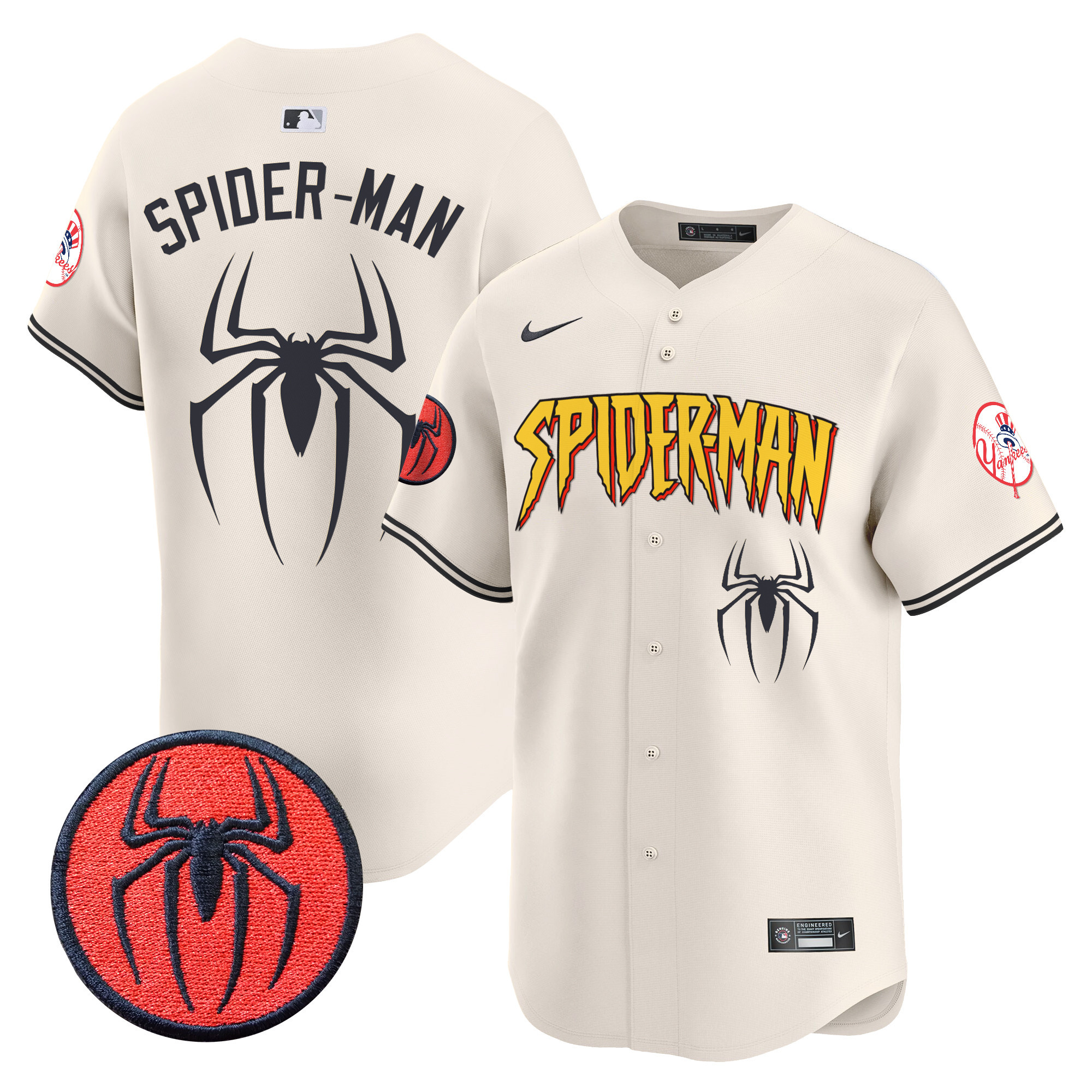 Men's Spider-Man New York Yankees Spider-Man Vapor Premier Limited Cream Jersey - All Stitched