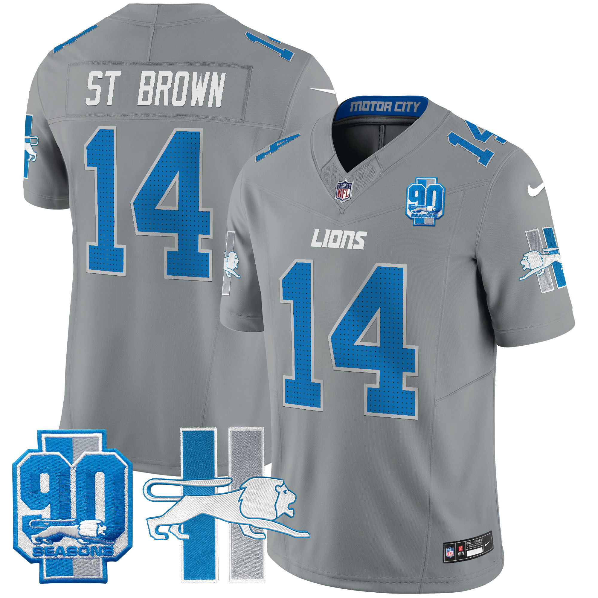 Men's St. Brown Detroit Lions 1946 Throwback Vapor Limited Gray Jersey - All Stitched