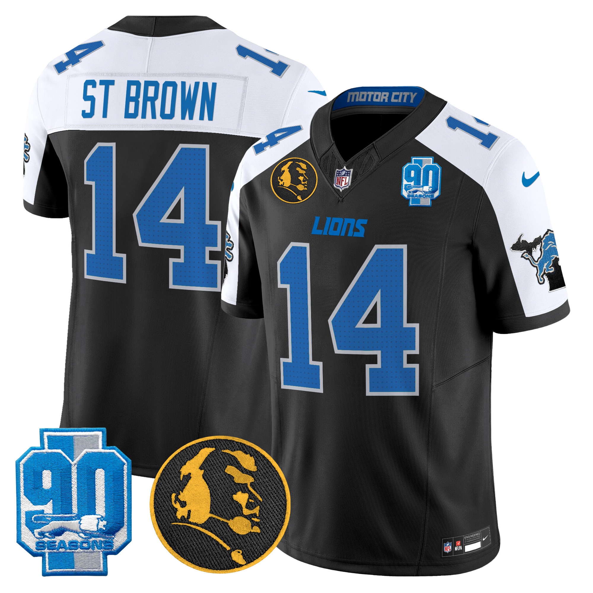 Men's St. Brown Detroit Lions 2024 90th & John Madden Patch Vapor Limited Alternate Jersey - All Stitched