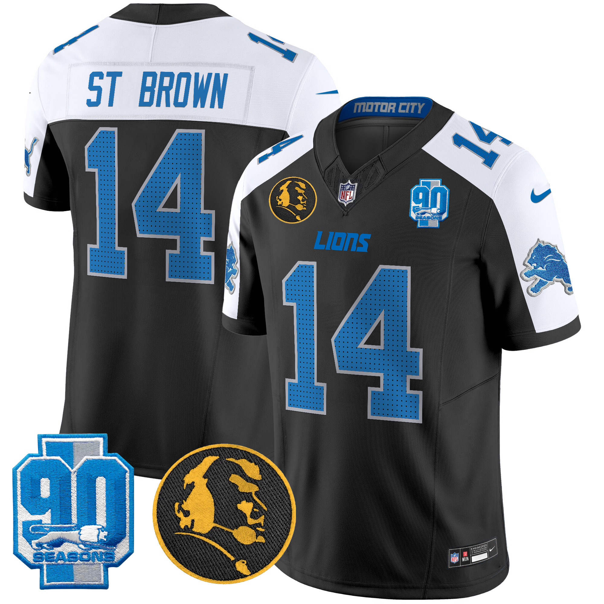 Men's St. Brown Detroit Lions 2024 90th & John Madden Patch Vapor Limited Black Alternate Jersey - All Stitched