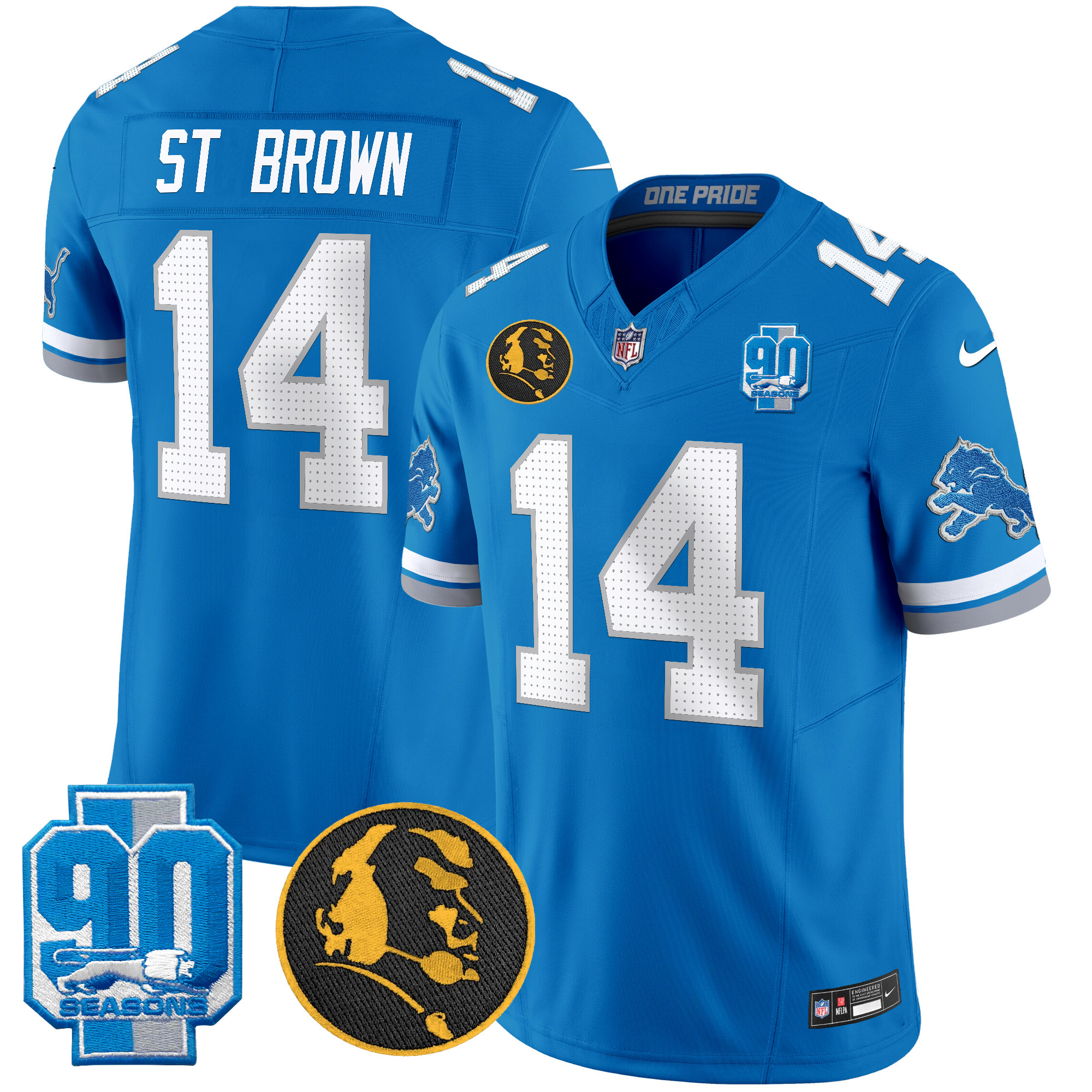 Men's St. Brown Detroit Lions 2024 90th & John Madden Patch Vapor Limited Blue Jersey - All Stitched