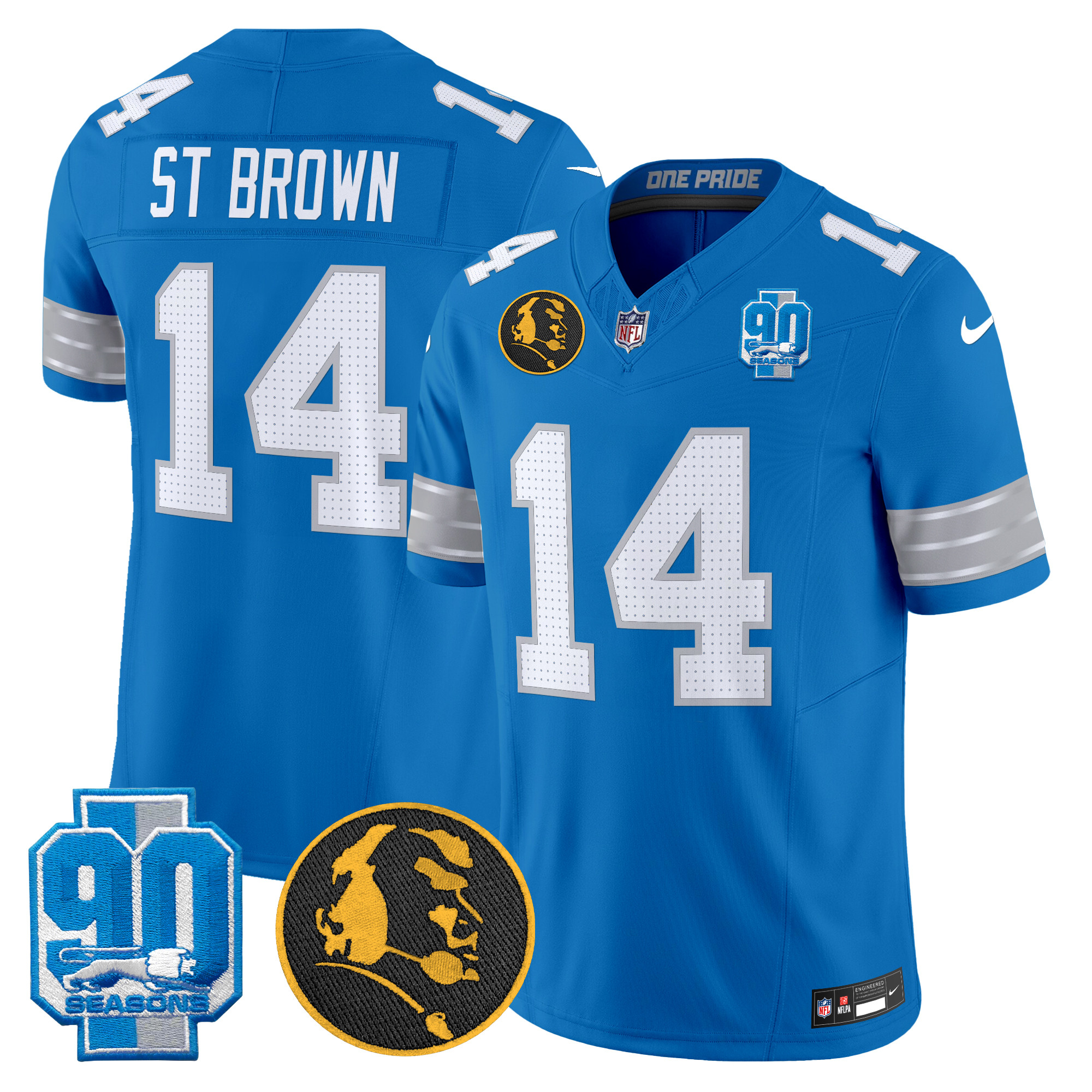 Men's St. Brown Detroit Lions 2024 90th & John Madden Patch Vapor Limited Blue Jersey - All Stitched