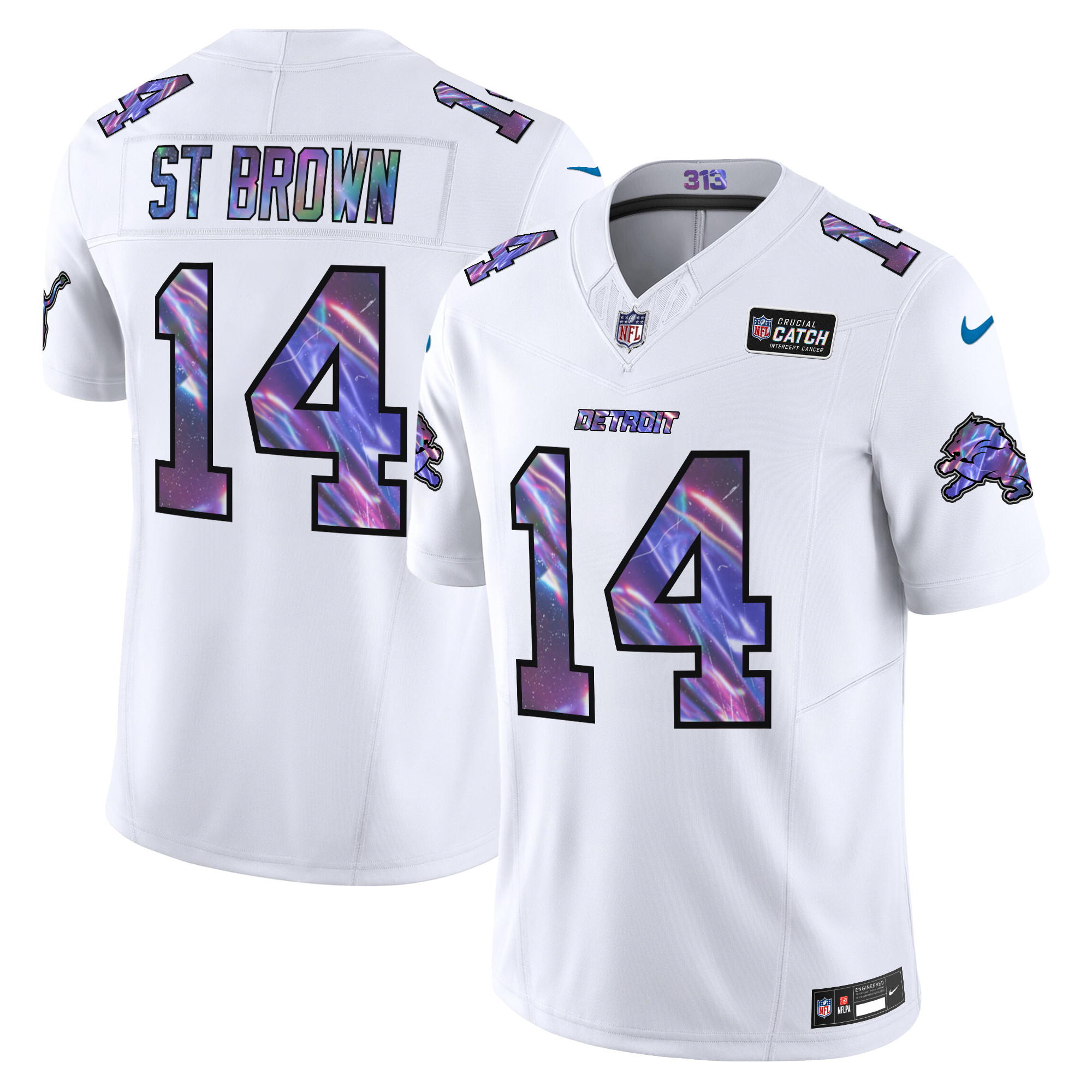 Men's St. Brown Detroit Lions 2024 Crucial Catch Vapor Limited White Jersey - All Stitched