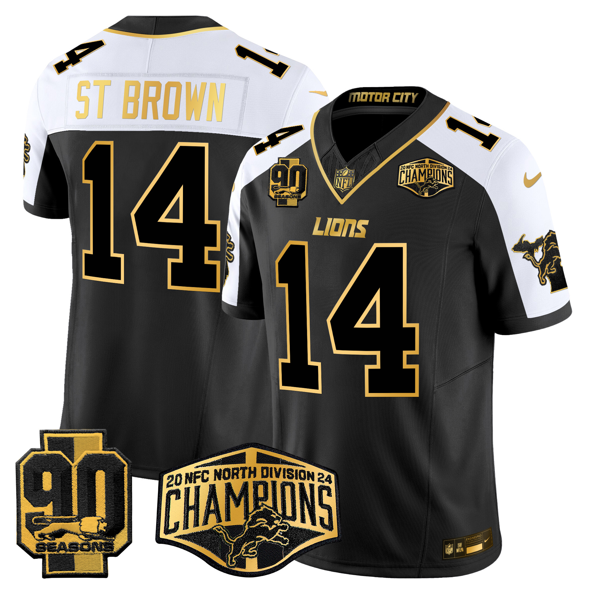 Men's St. Brown Detroit Lions 2024 NFC North Division Champions Patch Gold Vapor Limited Alternate Jersey - All Stitched