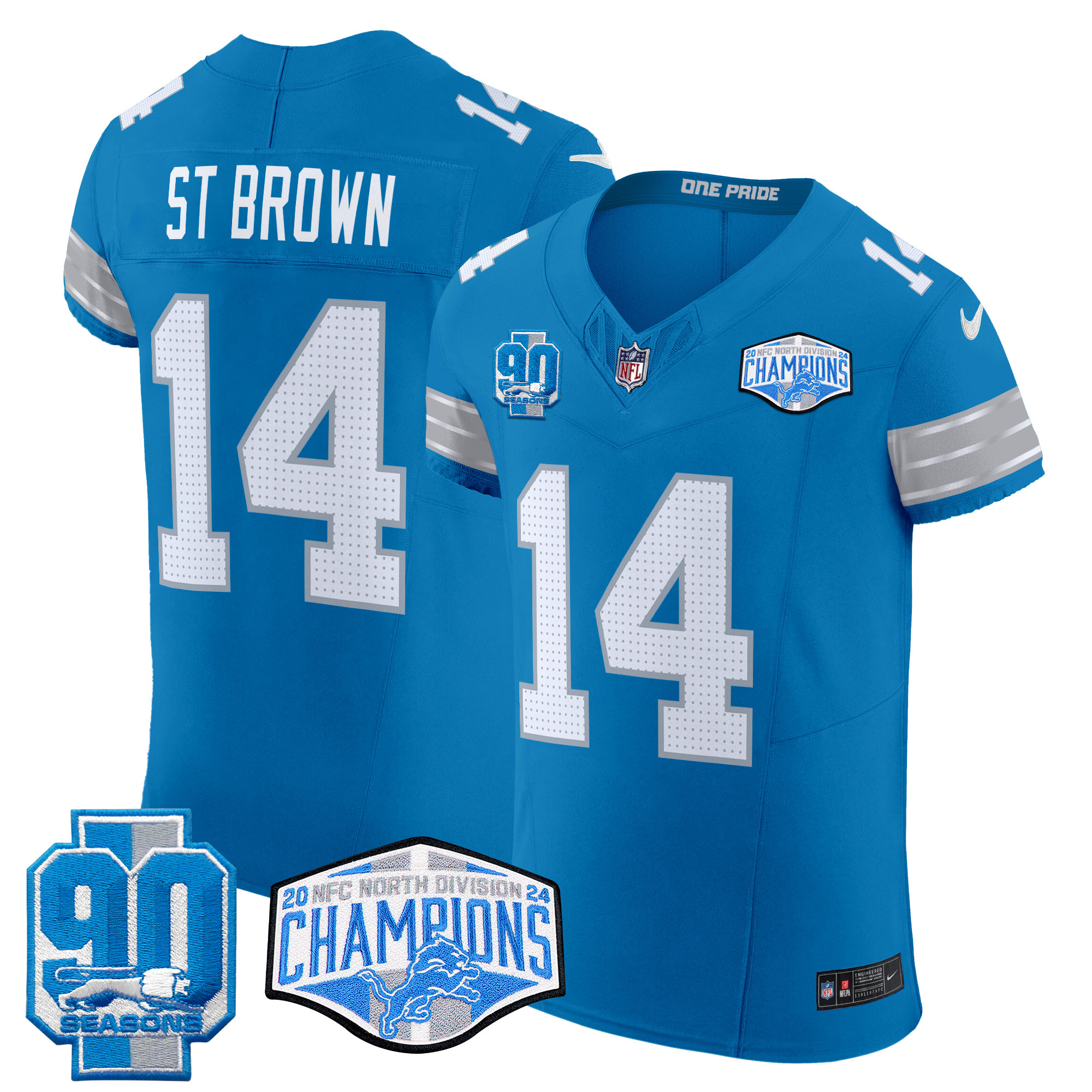 Men's St. Brown Detroit Lions 2024 NFC North Division Champions Patch Vapor Elite Blue Jersey - All Stitched