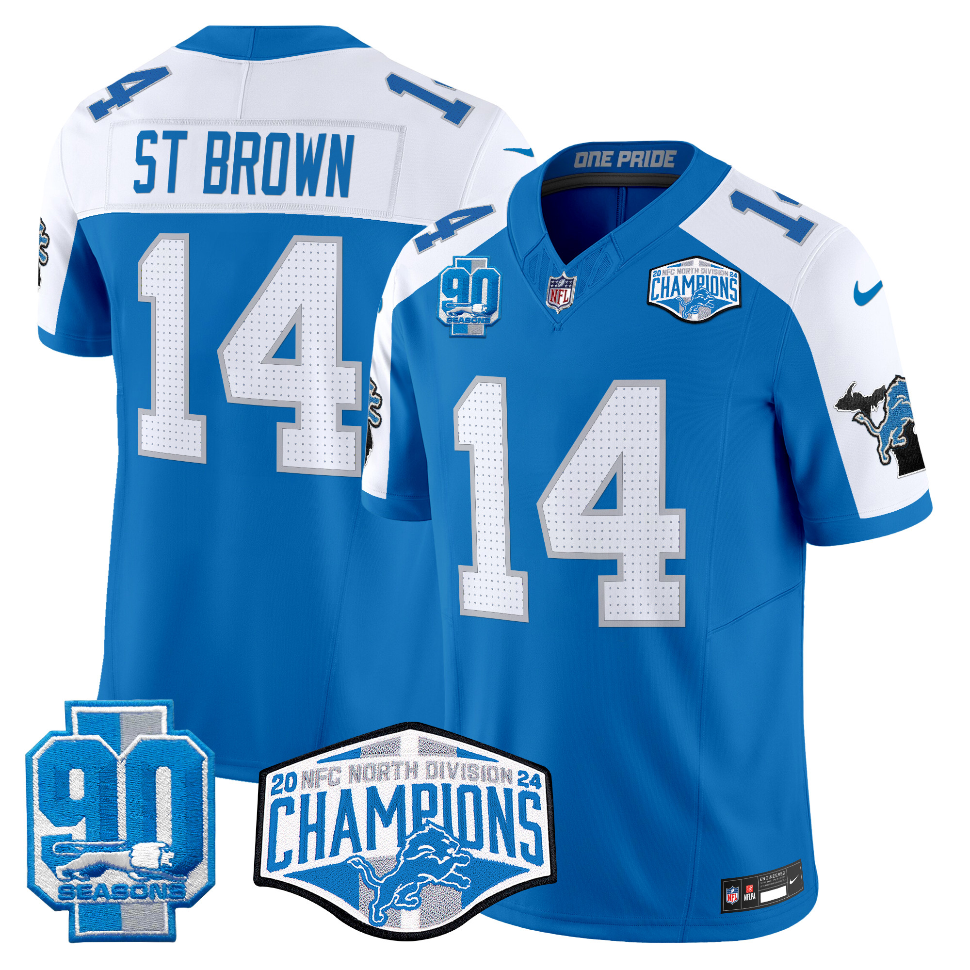 Men's St. Brown Detroit Lions 2024 NFC North Division Champions Patch Vapor Limited Blue Alternate Jersey - All Stitched