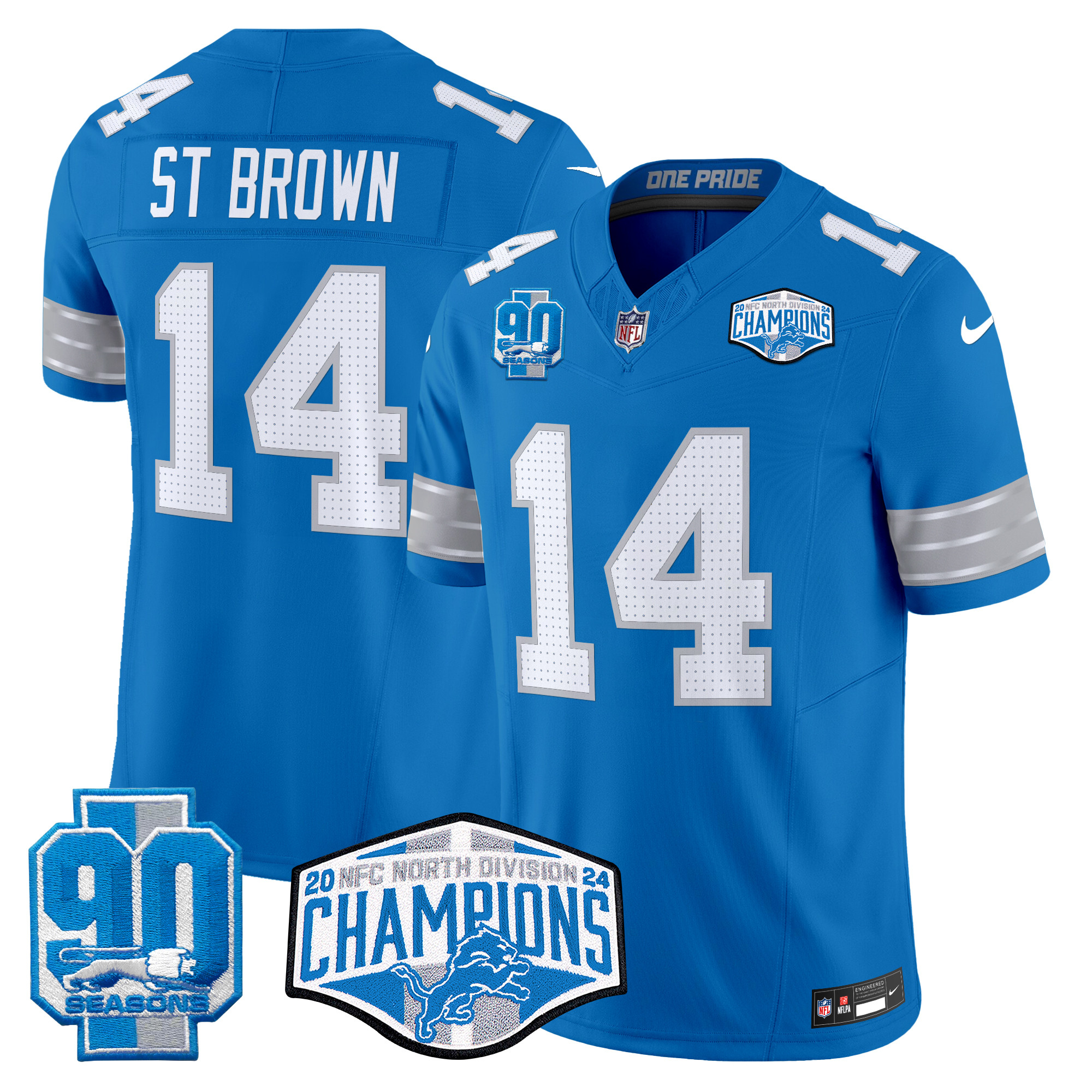 Men's St. Brown Detroit Lions 2024 NFC North Division Champions Patch Vapor Limited Blue Jersey - All Stitched