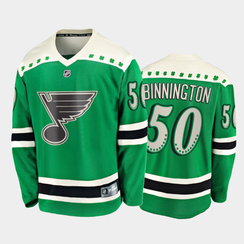 Men's St. Louis Blues Jordan Binnington #50 2021 St. Patrick's Day Green Jersey