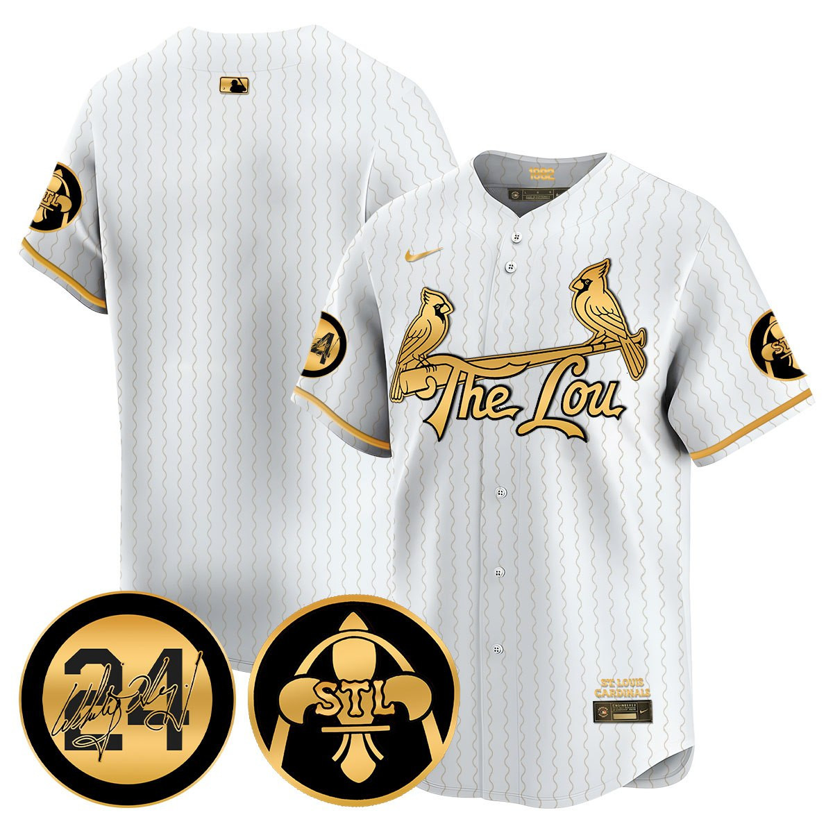 Men's St. Louis Cardinals 2024 City Connect Whitey Herzog Patch Vapor Premier Limited White Gold Jersey V2 - All Stitched
