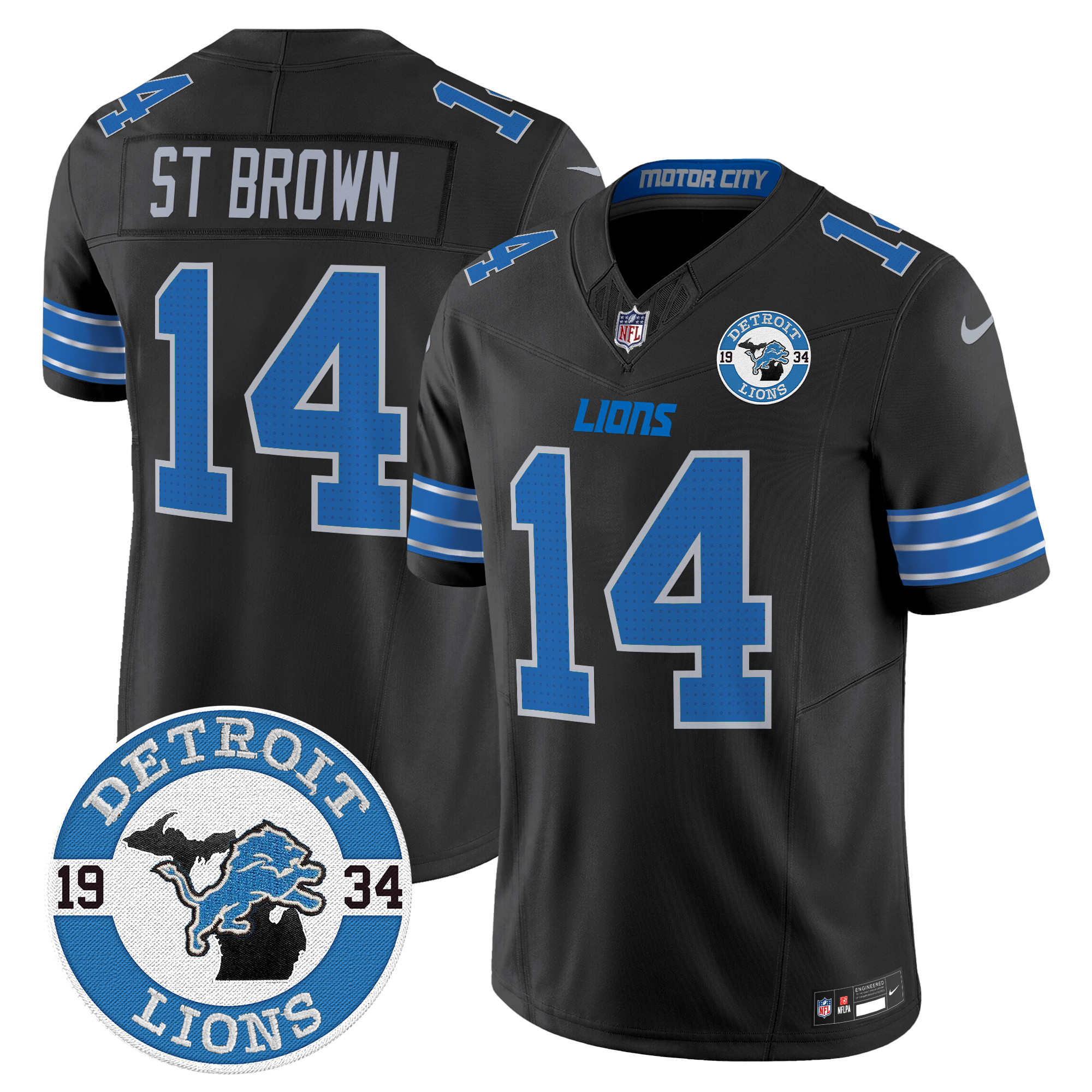 Men's St.Brown Detroit Lions 2024 Vapor Limited Black Jersey - All Stitched