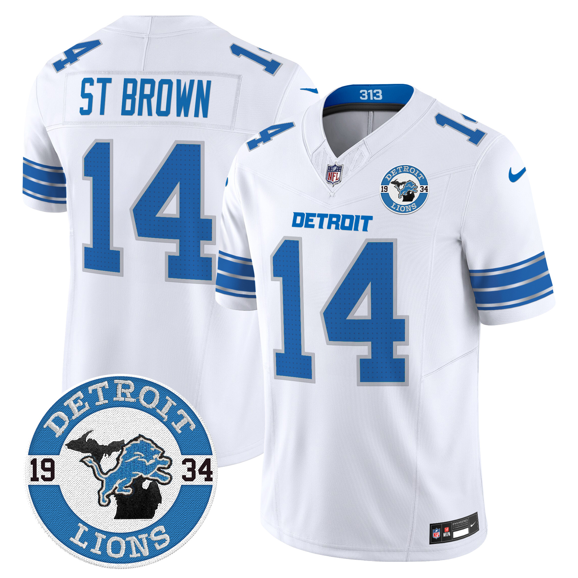 Men's St.Brown Detroit Lions 2024 Vapor Limited White Jersey - All Stitched