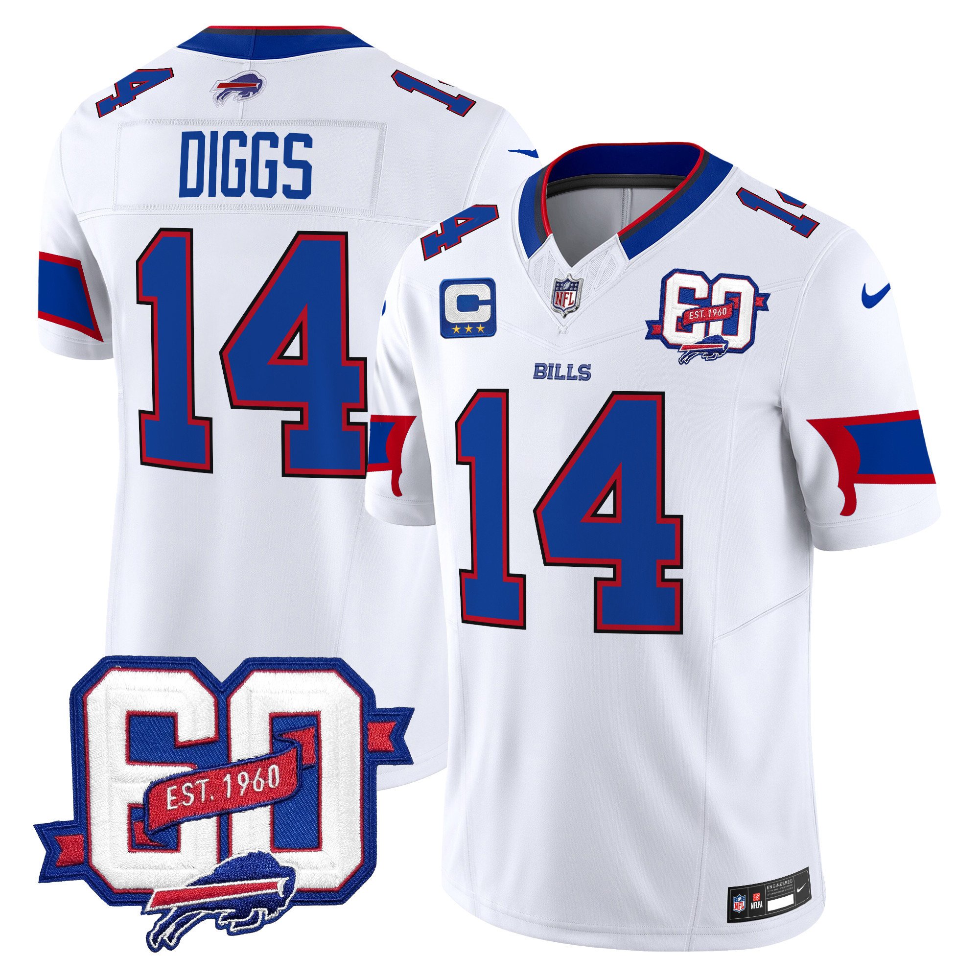 Men's Stefon Diggs Buffalo Bills 60th Anniversary Patch Vapor Limited White Jersey - All Stitched