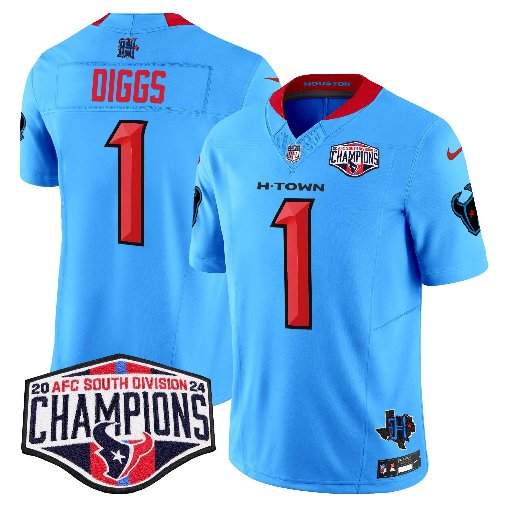 Men's Stefon Diggs Houston Texans 2024 AFC South Division Champions Patch Vapor Limited Blue. Jersey - All Stitched