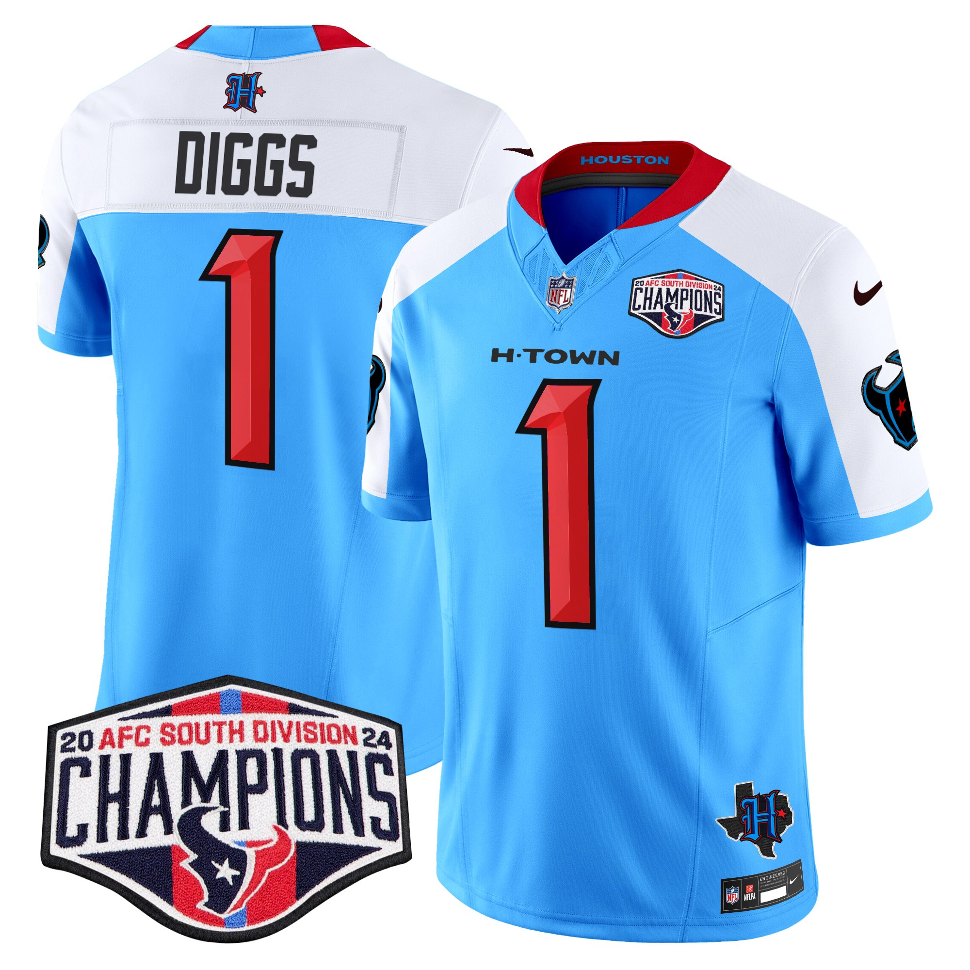 Men's Stefon Diggs Houston Texans 2024 AFC South Division Champions Patch Vapor Limited Blue Alternate Jersey - All Stitched