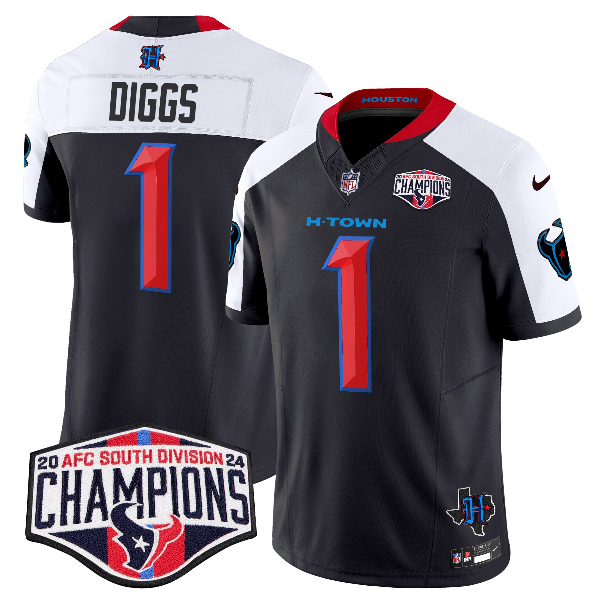 Men's Stefon Diggs Houston Texans 2024 AFC South Division Champions Patch Vapor Limited Navy Alternate Jersey - All Stitched