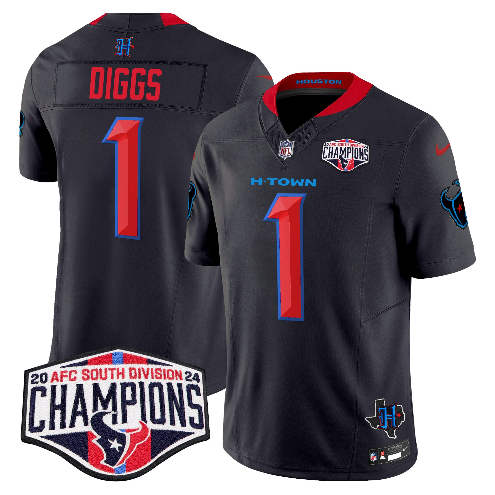 Men's Stefon Diggs Houston Texans 2024 AFC South Division Champions Patch Vapor Limited Navy Limited Jersey - All Stitched