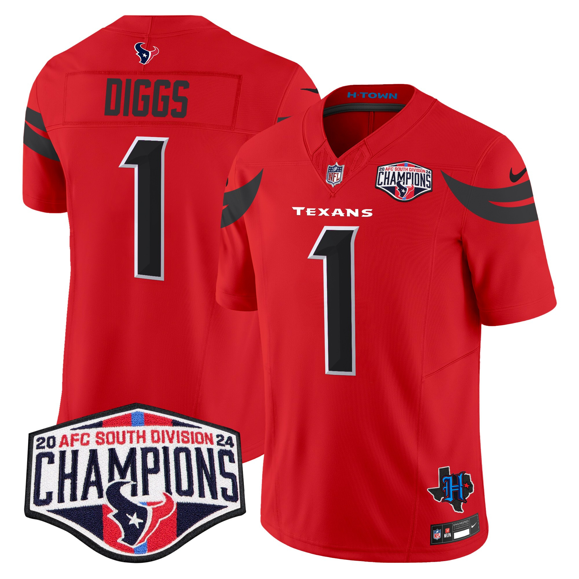Men's Stefon Diggs Houston Texans 2024 AFC South Division Champions Patch Vapor Limited Red Jersey - All Stitched