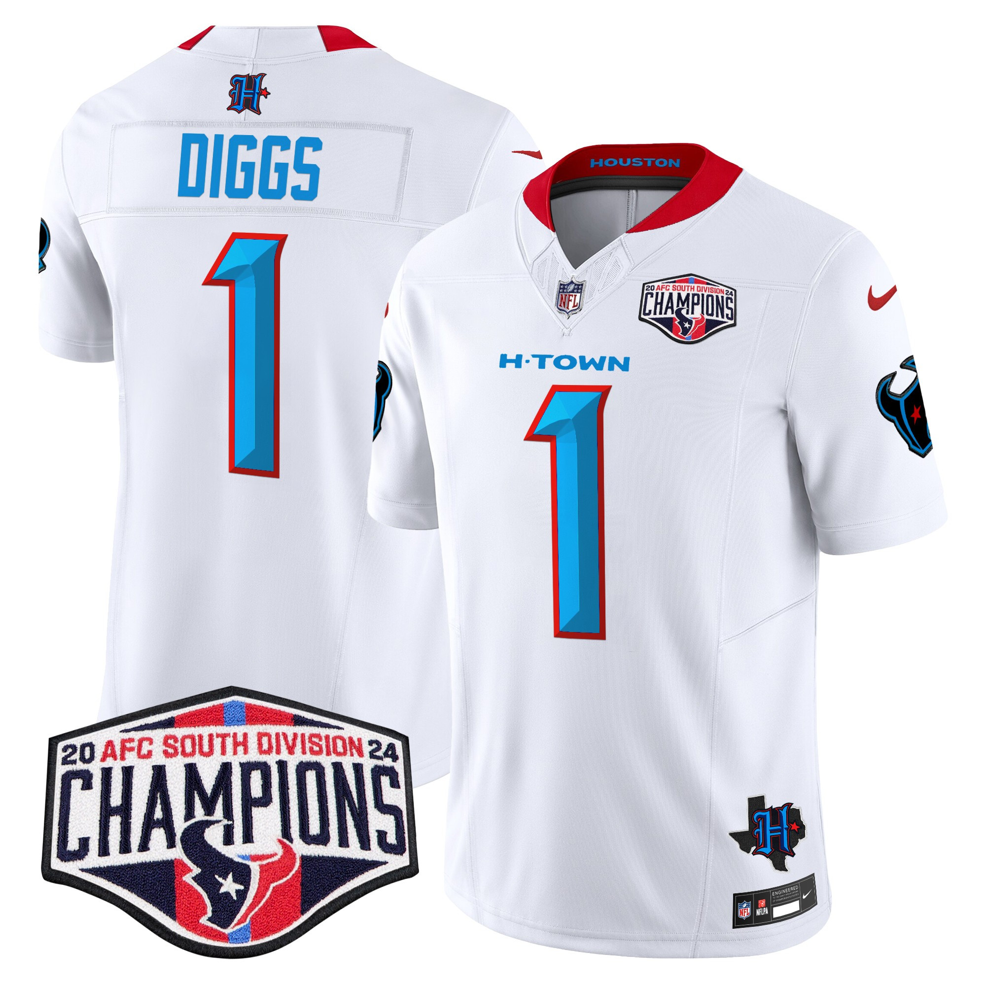 Men's Stefon Diggs Houston Texans 2024 AFC South Division Champions Patch Vapor Limited White Jersey - All Stitched