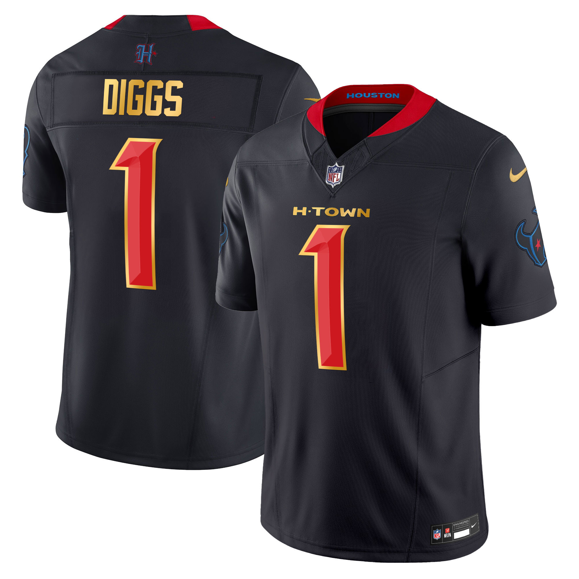 Men's Stefon Diggs Houston Texans 2024 Gold Trim Vapor Limited Navy Limited Jersey - All Stitched