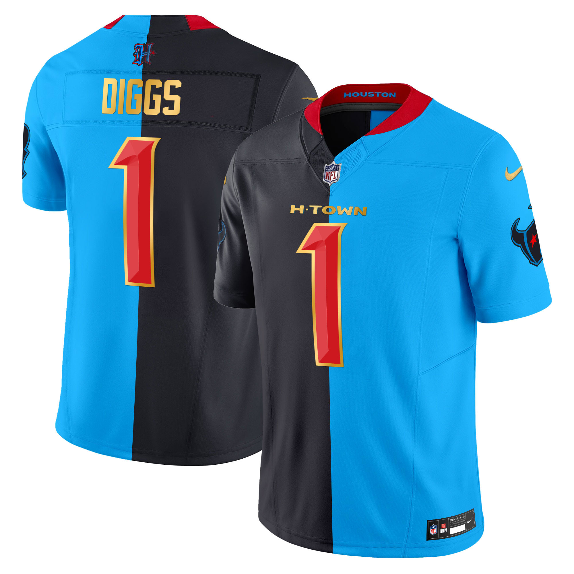 Men's Stefon Diggs Houston Texans 2024 Gold Trim Vapor Limited Split Jersey - All Stitched