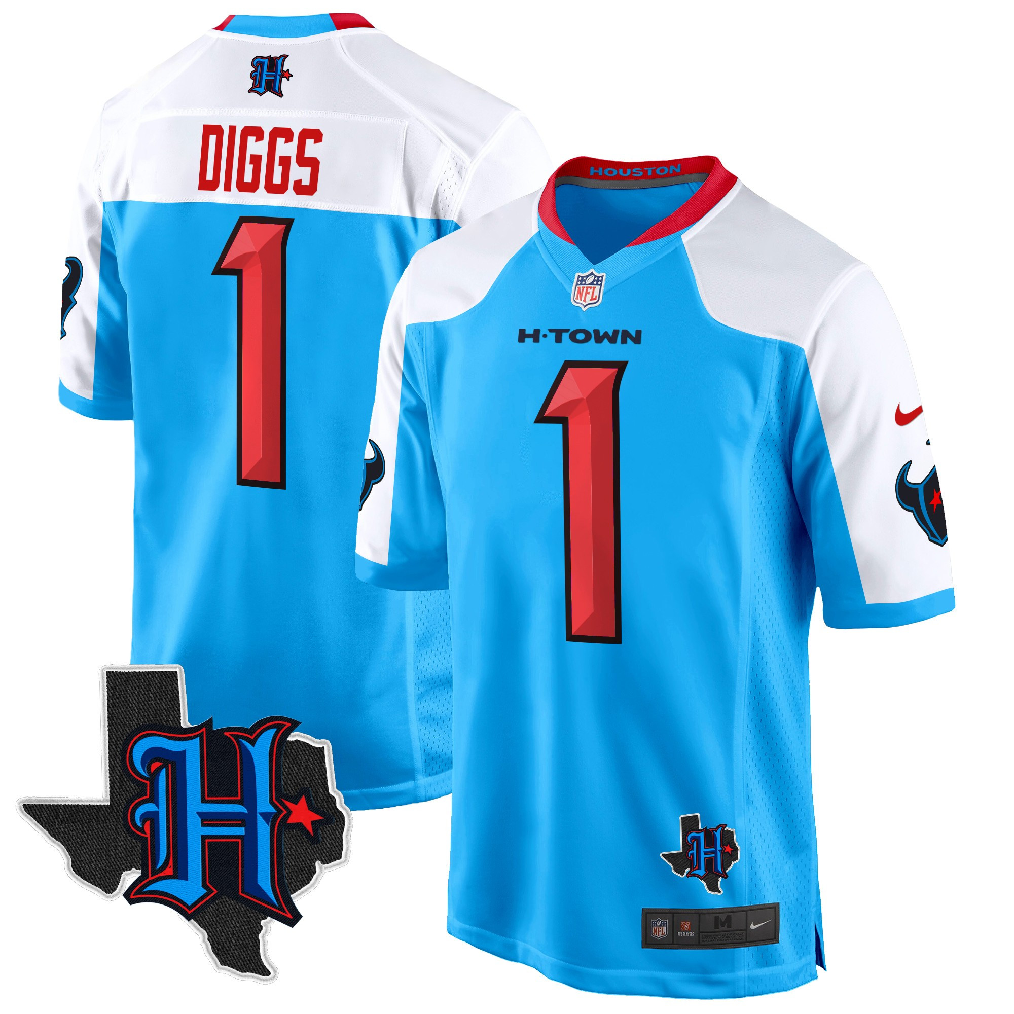 Men's Stefon Diggs Houston Texans 2024 Texas Patch Game Blue Alternate Jersey - All Stitched