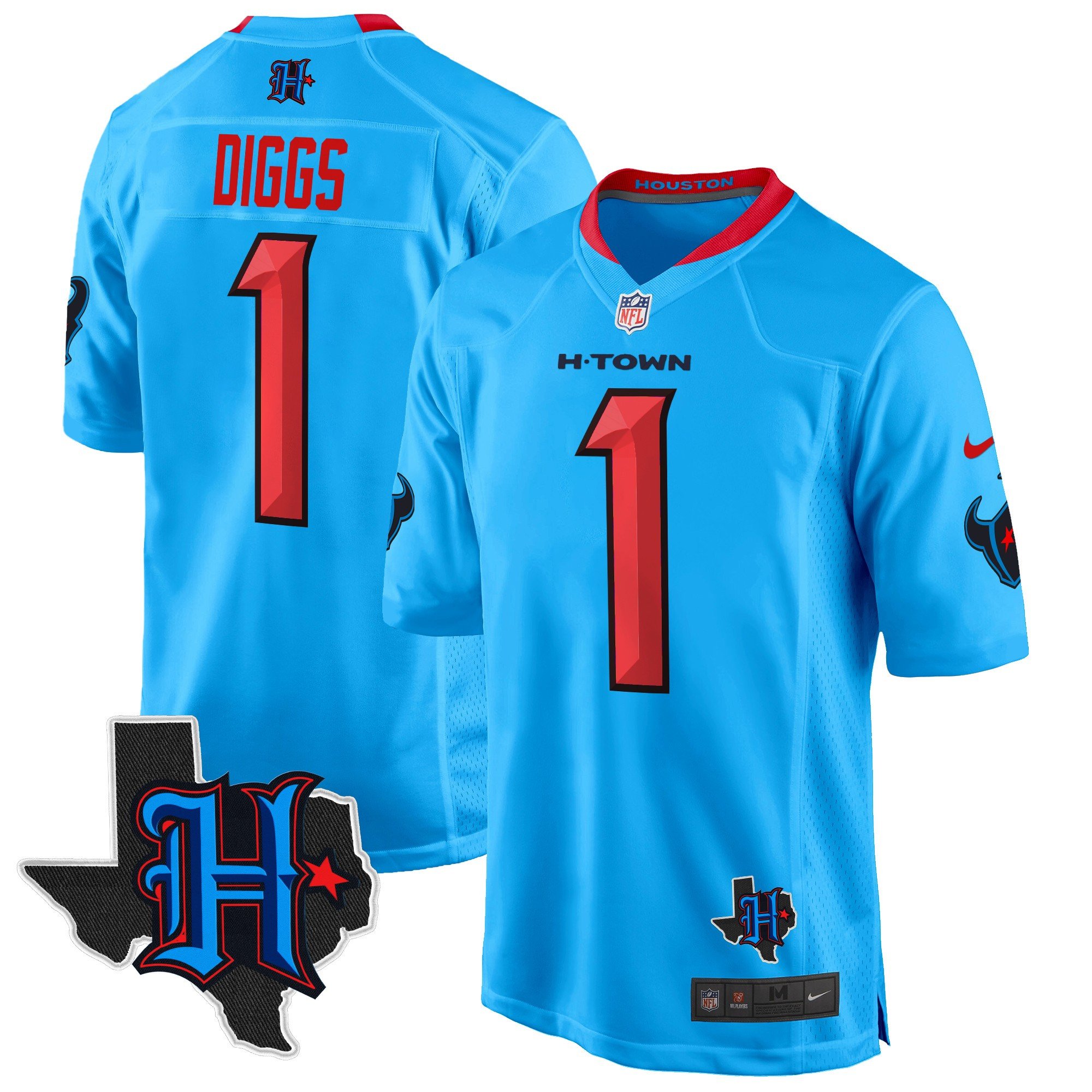 Men's Stefon Diggs Houston Texans 2024 Texas Patch Game Blue Jersey - All Stitched