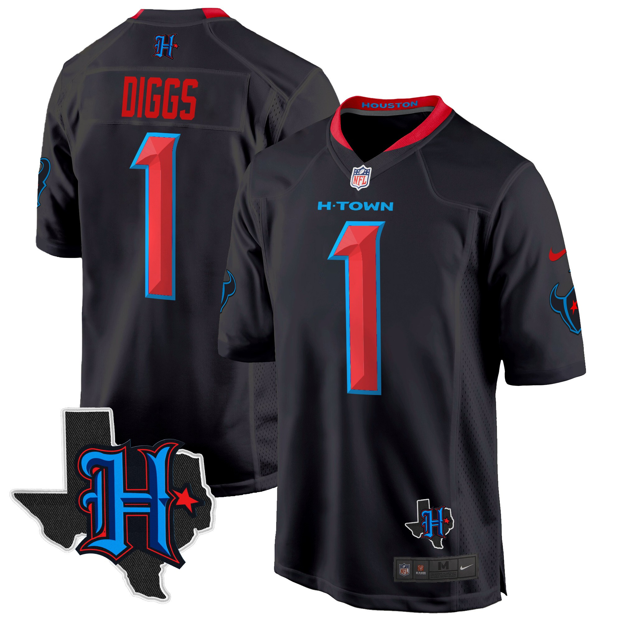 Men's Stefon Diggs Houston Texans 2024 Texas Patch Game Navy Limited Jersey - All Stitched