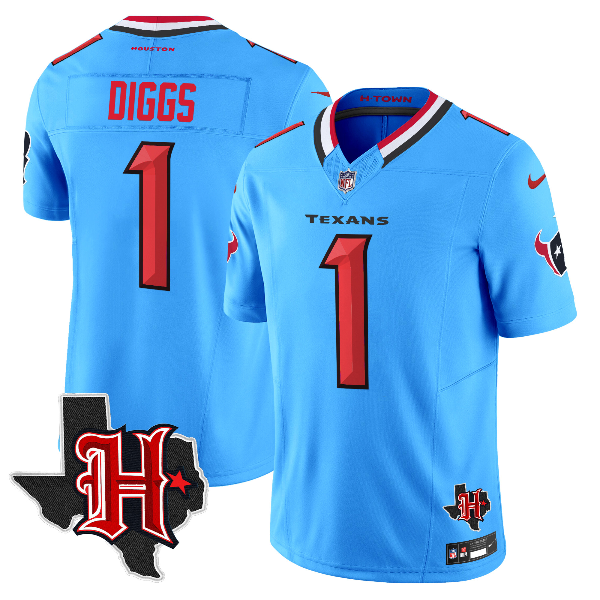 Men's Stefon Diggs Houston Texans 2024 Texas Patch Vapor Limited Blue Jersey - All Stitched