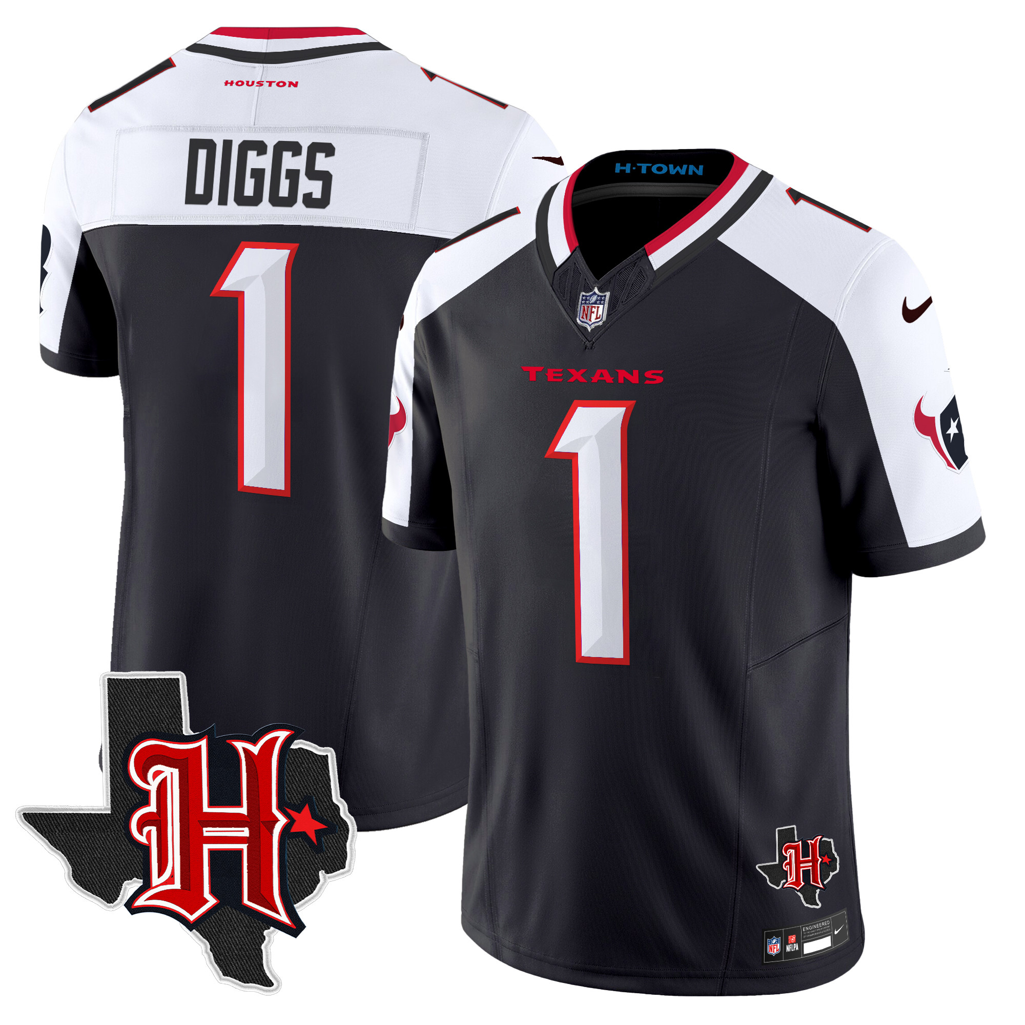 Men's Stefon Diggs Houston Texans 2024 Texas Patch Vapor Limited Navy Alternate Jersey - All Stitched