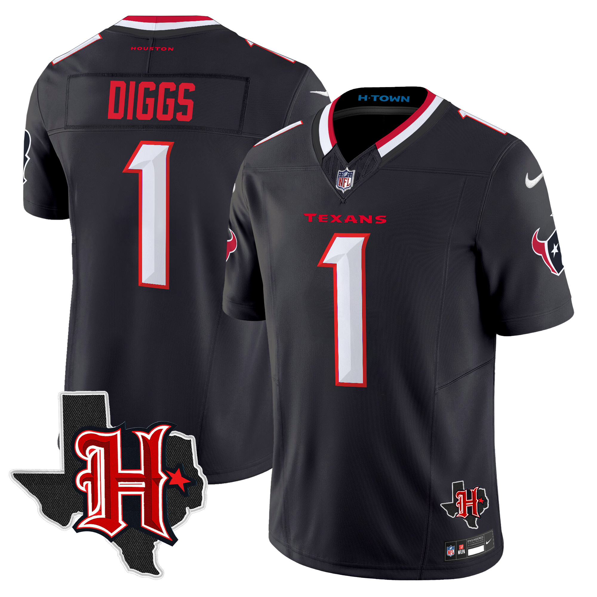 Men's Stefon Diggs Houston Texans 2024 Texas Patch Vapor Limited Navy Jersey - All Stitched