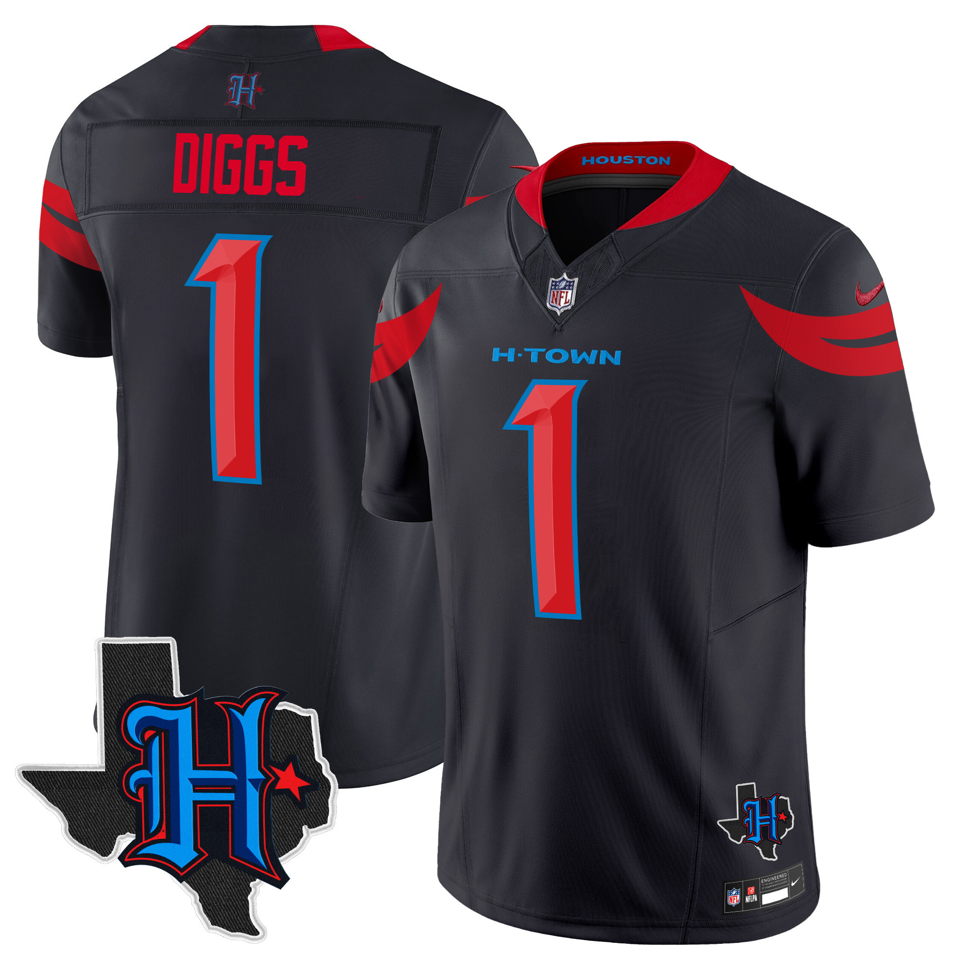 Men's Stefon Diggs Houston Texans 2024 Texas Patch Vapor Limited Navy Limited Jersey V3 - All Stitched