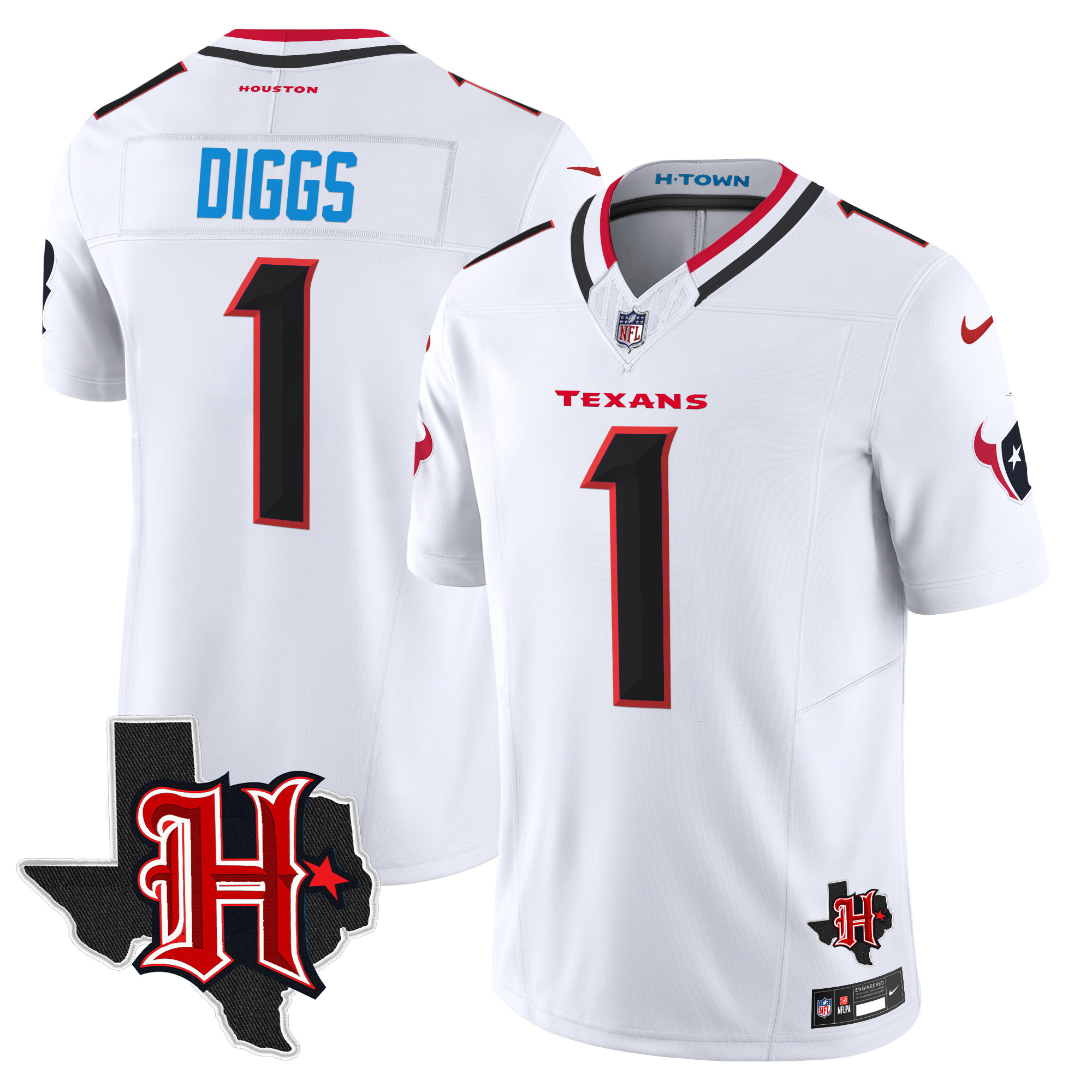 Men's Stefon Diggs Houston Texans 2024 Texas Patch Vapor Limited White Jersey - All Stitched