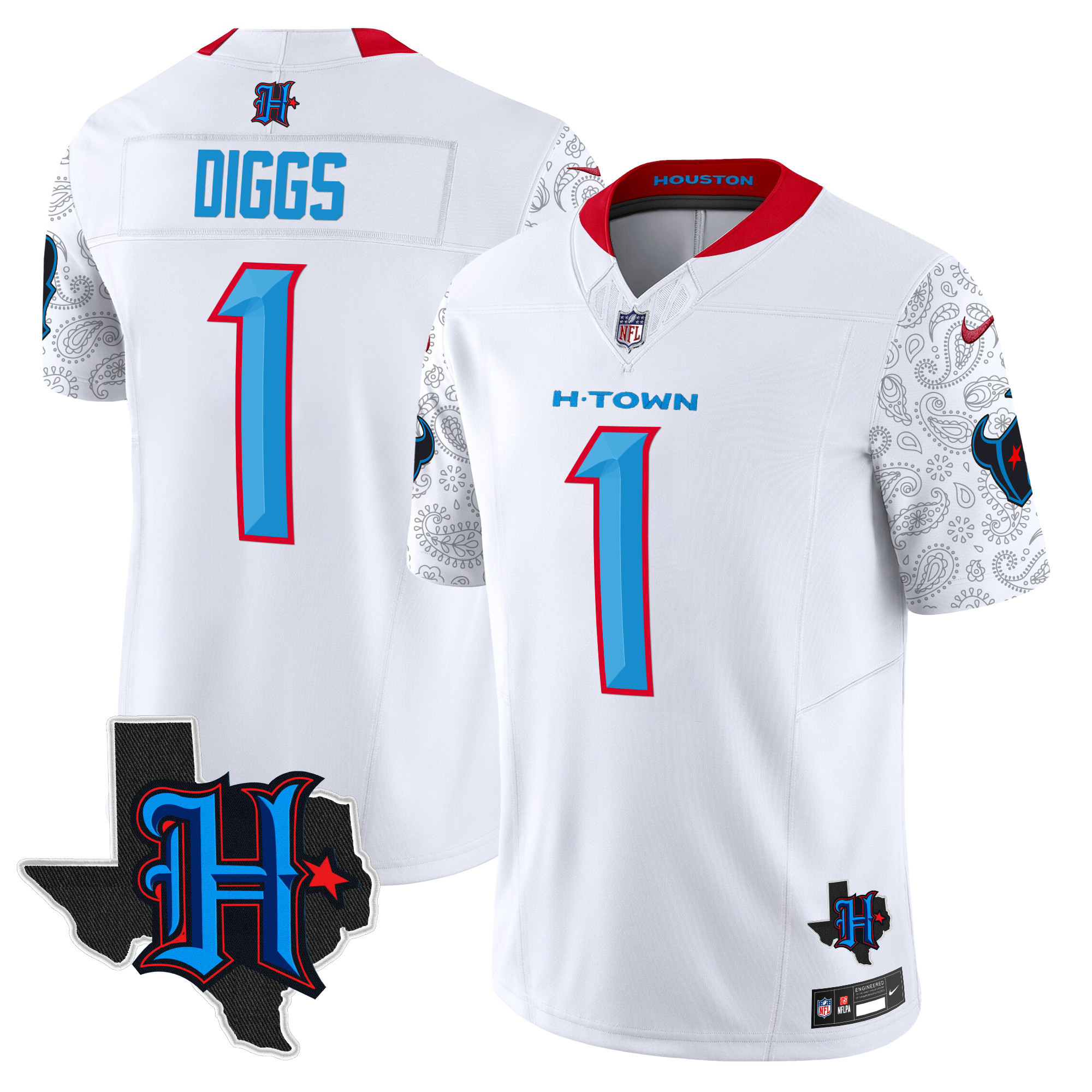 Men's Stefon Diggs Houston Texans 2024 Texas Patch Vapor Limited White Jersey V4 - All Stitched