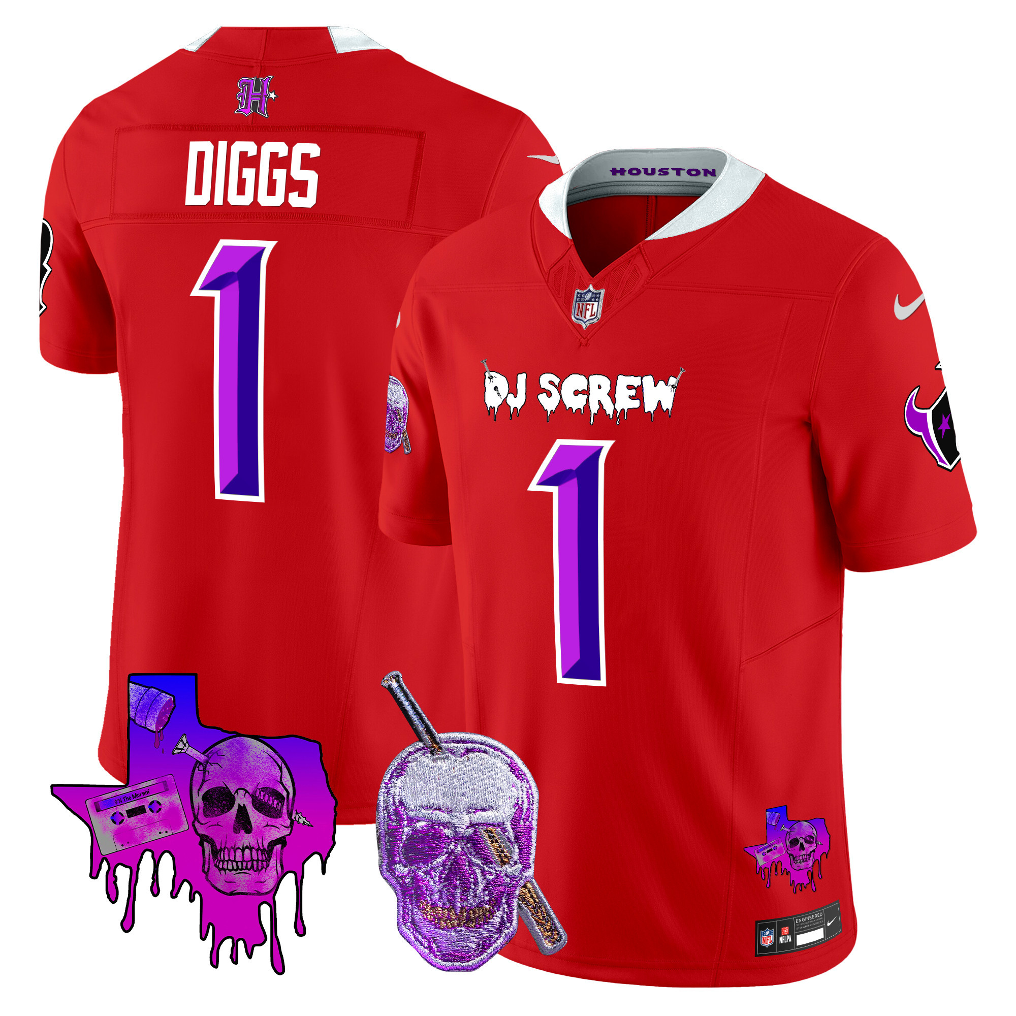 Men's Stefon Diggs Houston Texans DJ Screw Vapor Limited Red Jersey - All Stitched