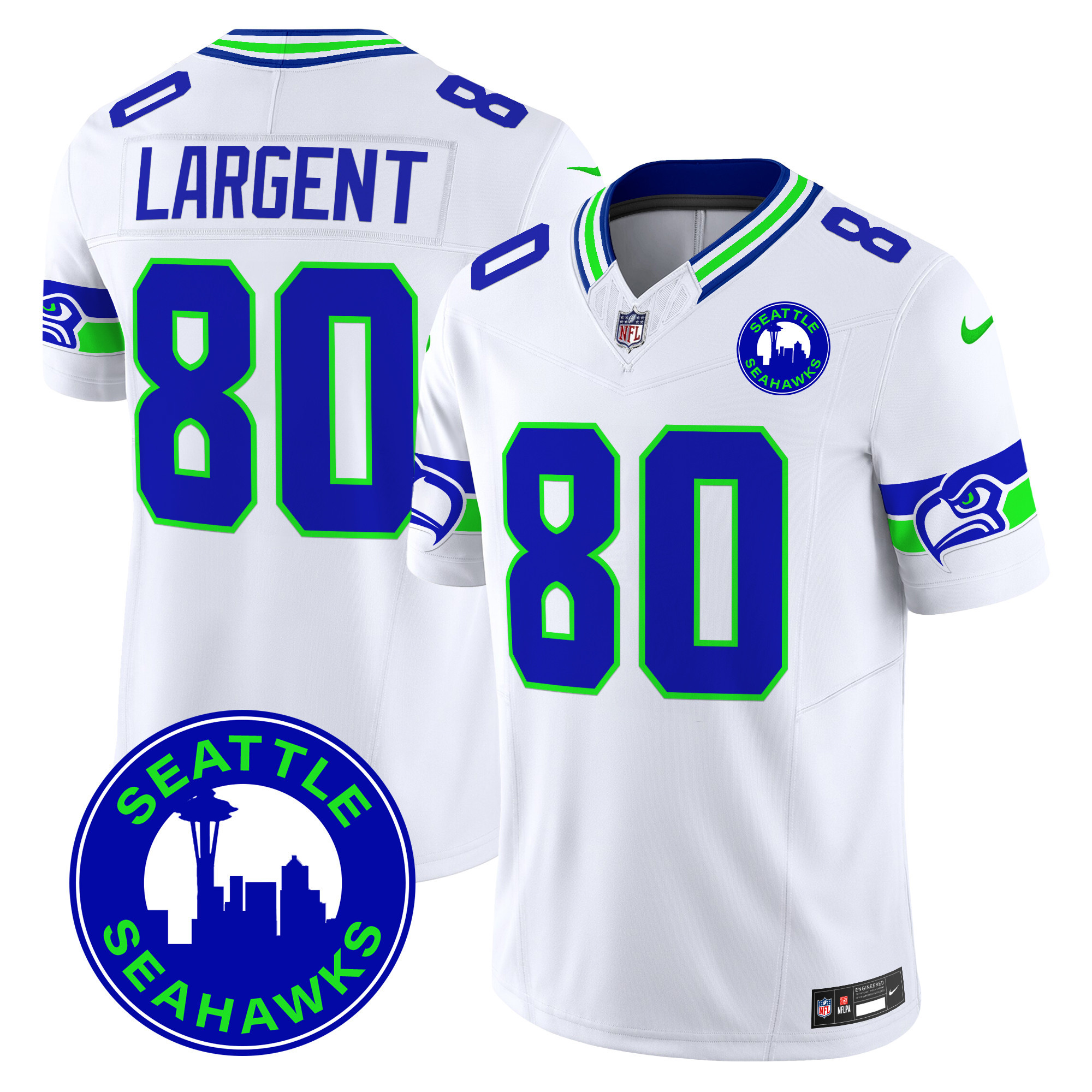 Men's Steve Largent Seattle Seahawks 2024 Seattle City Patch Vapor Limited White Jersey - All Stitched