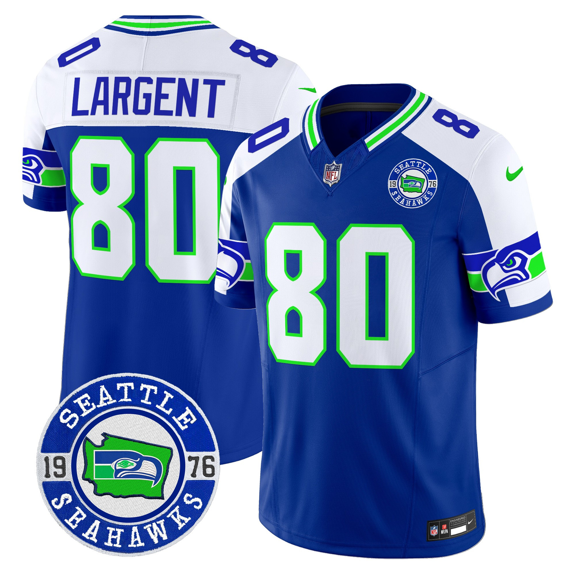 Men's Steve Largent Seattle Seahawks 2024 Seattle Est. 1976 Patch Vapor Limited Royal Alternate Jersey - All Stitched