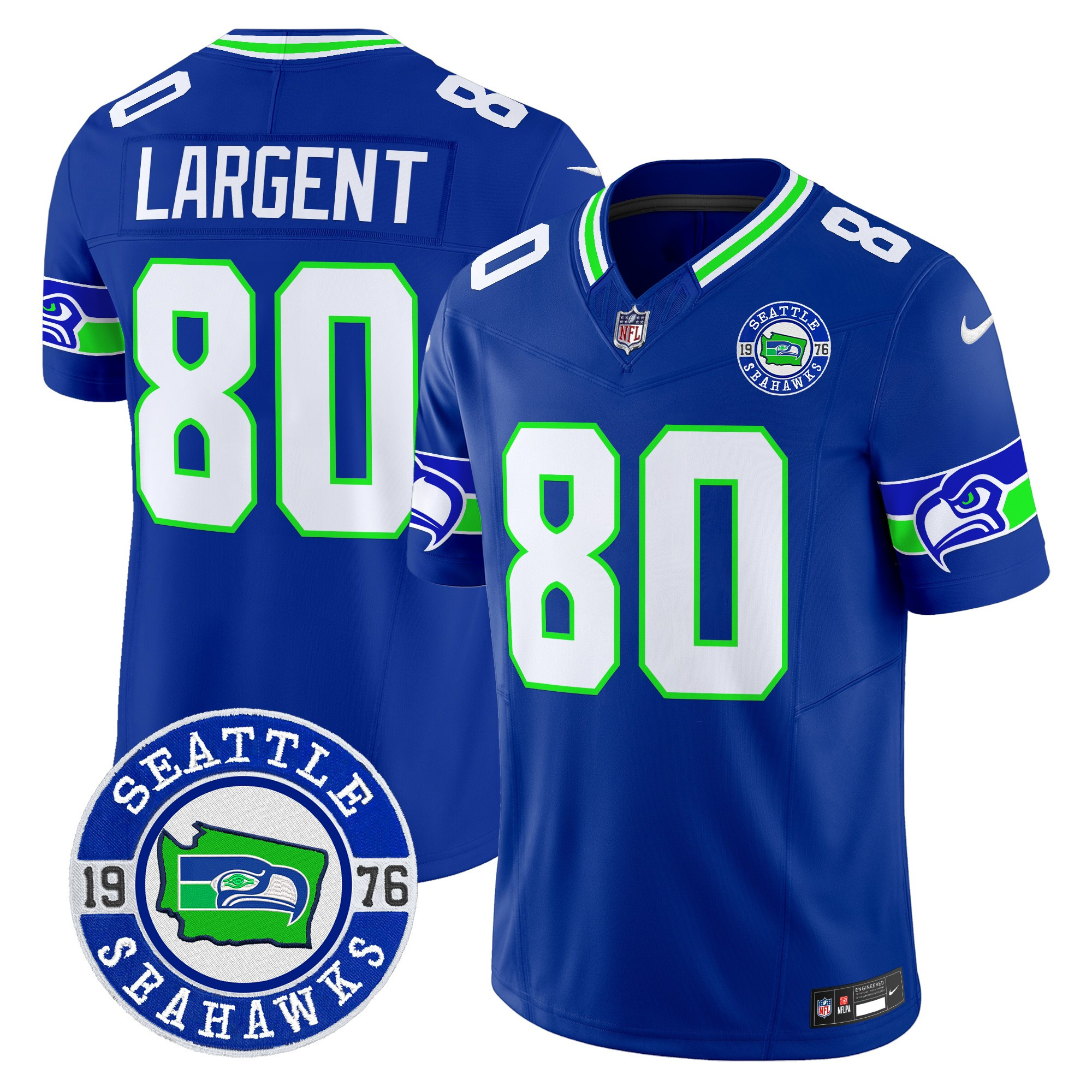 Men's Steve Largent Seattle Seahawks 2024 Seattle Est. 1976 Patch Vapor Limited Royal Jersey - All Stitched