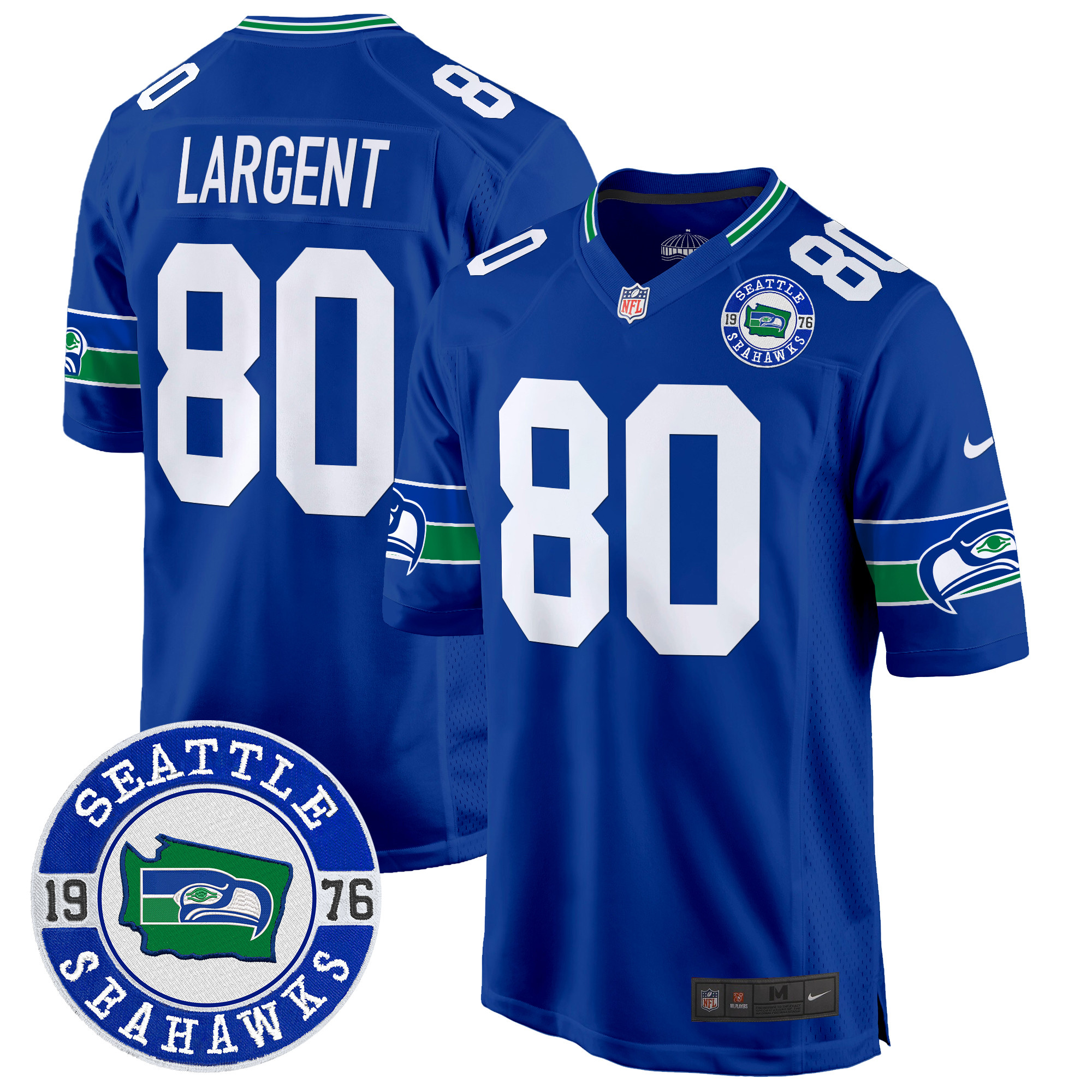 Men's Steve Largent Seattle Seahawks Throwback Est. 1976 Patch Game Royal Jersey - All Stitched